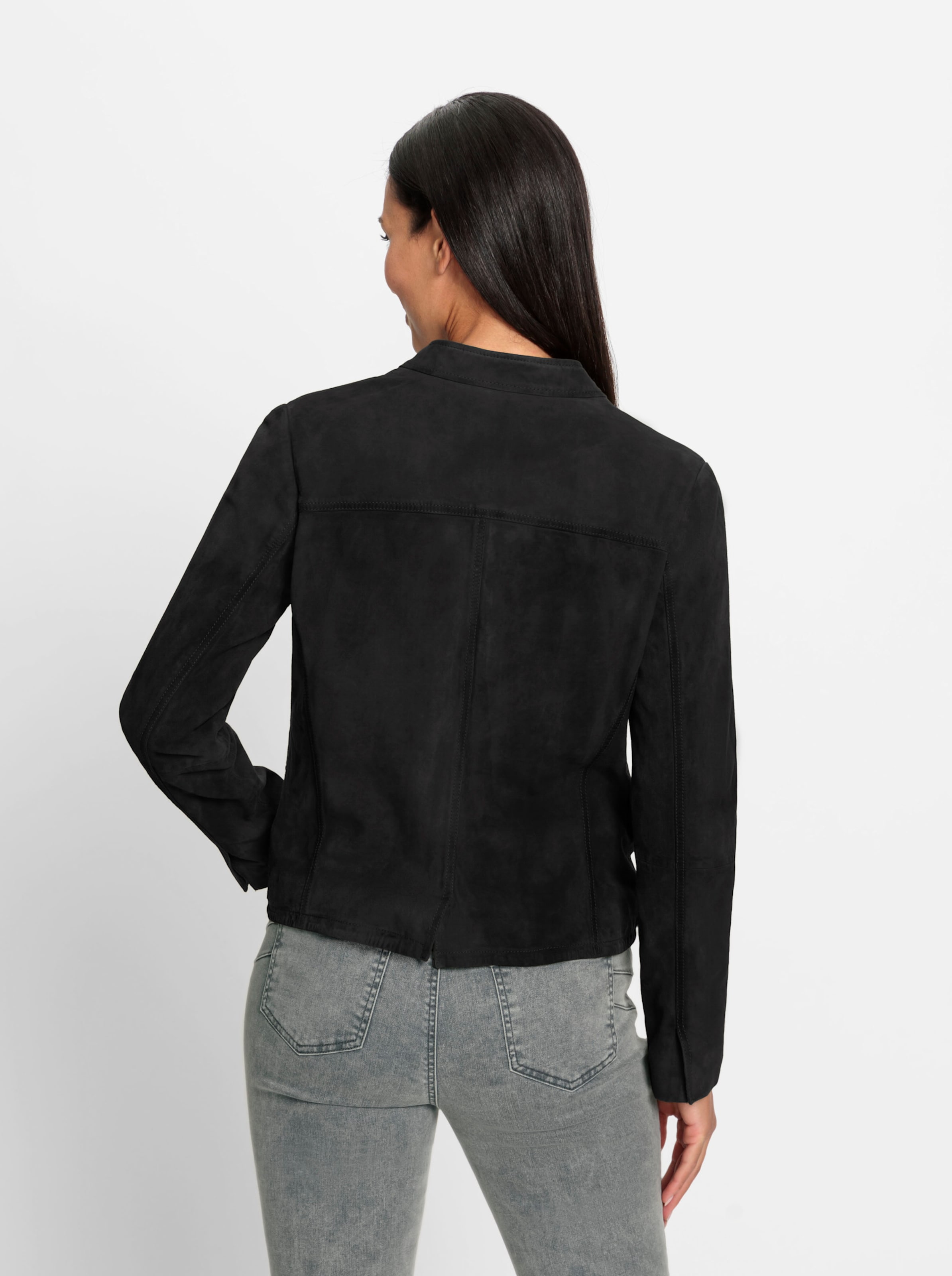 EL BI  günstig Kaufen-Leder-Jacke in schwarz von heine. Leder-Jacke in schwarz von heine <![CDATA[Leder-Jacke In attraktiver Kurzform. Aus geschmeidigem Ziegen-Veloursleder. Lässt sich toll kombinieren.]]>. 
