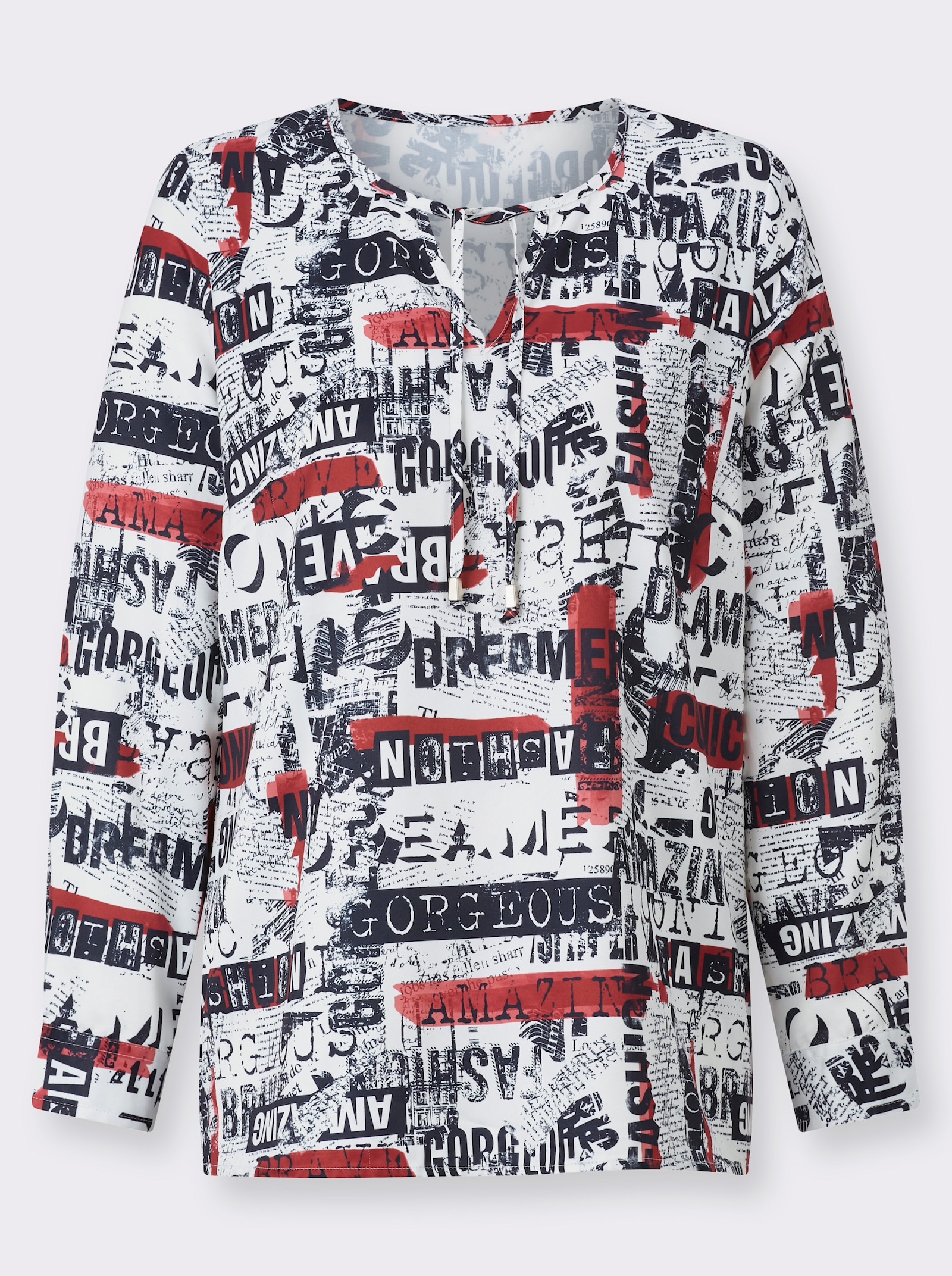 Schlupf-Bluse mit Lettering-Druck - weiß-schwarz-bedruckt
