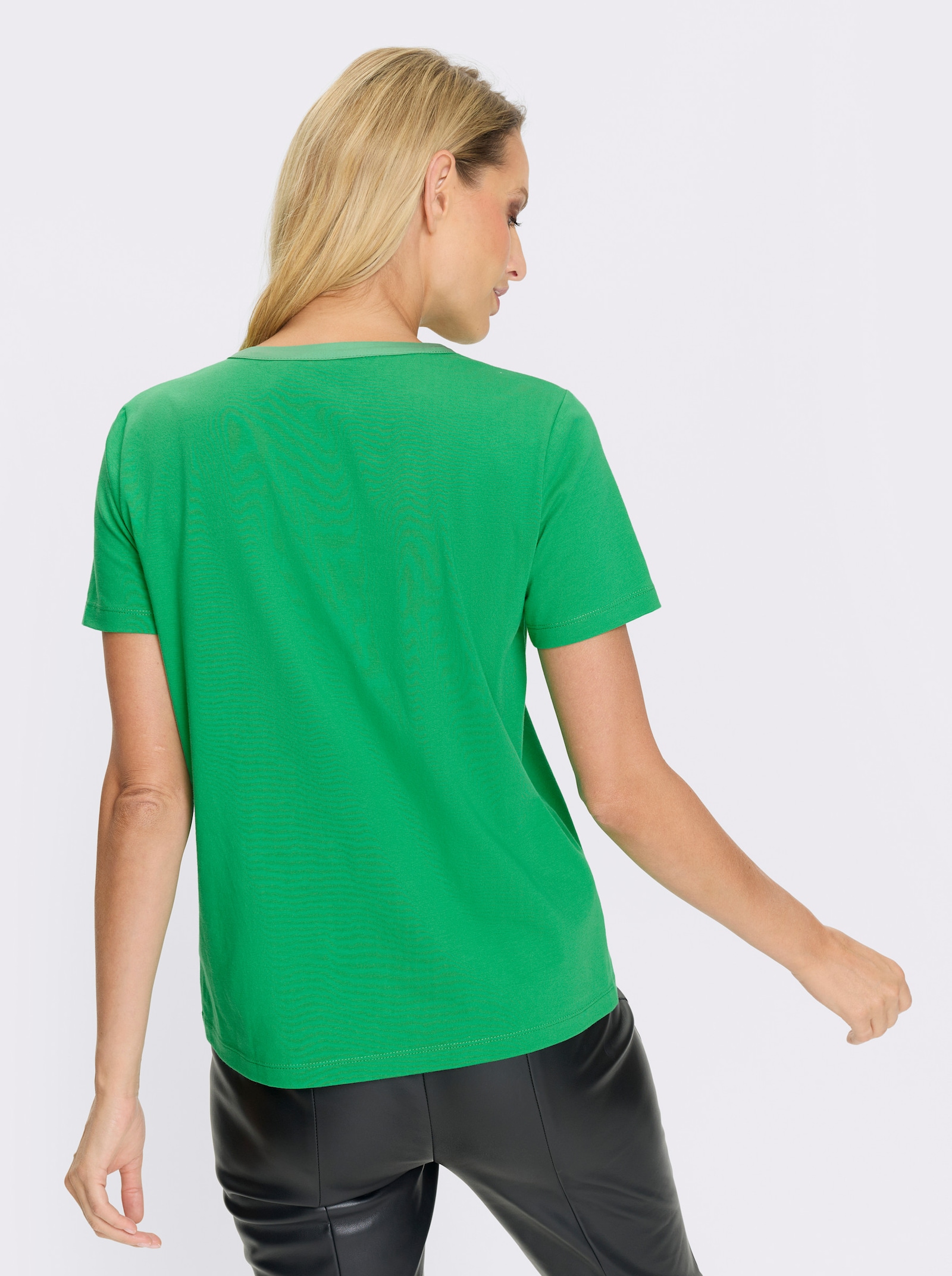 heine Kurzarmshirt mit Satin-Details - grasgrün