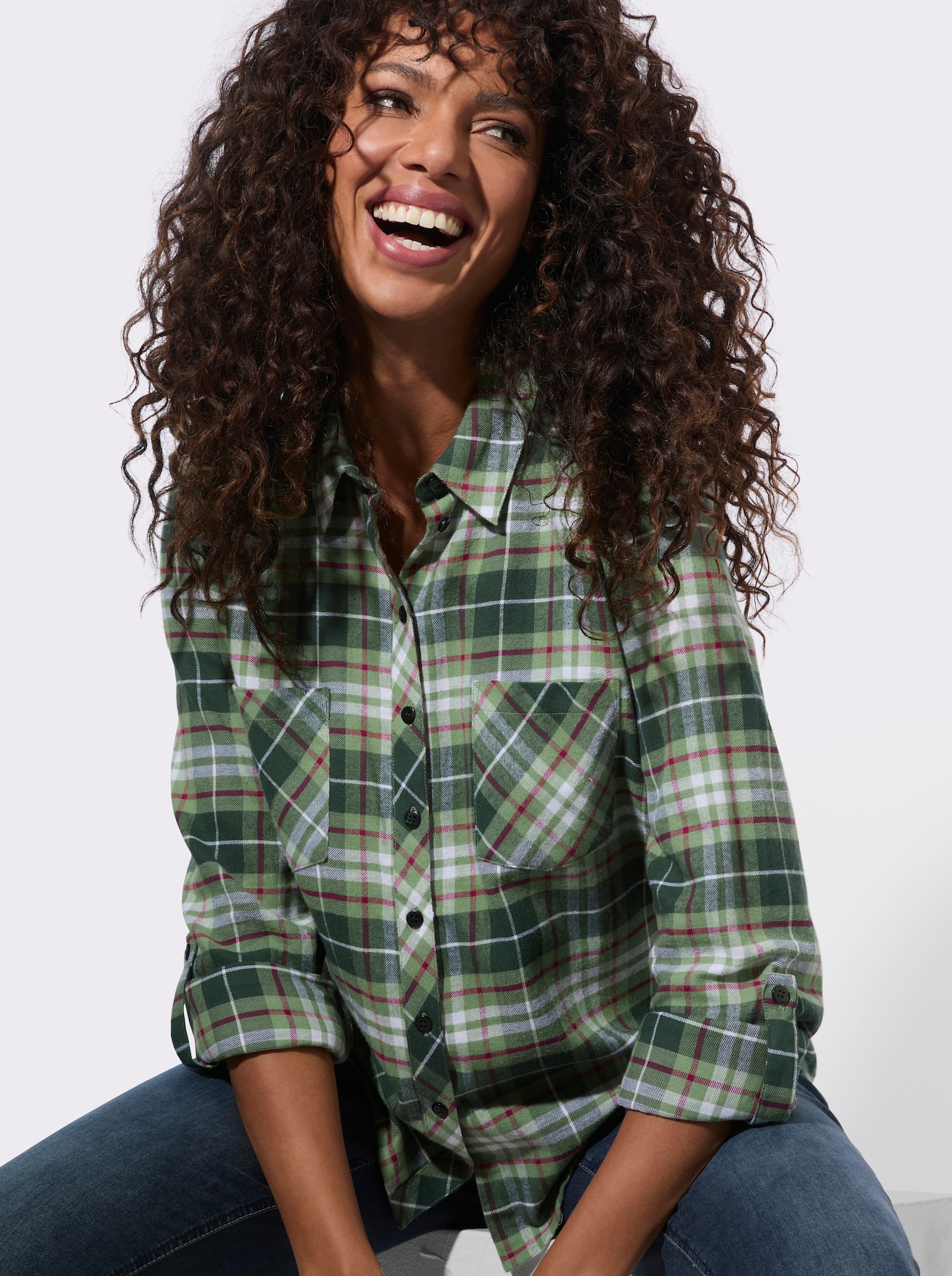 Karobluse aus weichem Flanell - eucalyptus-moos-kariert