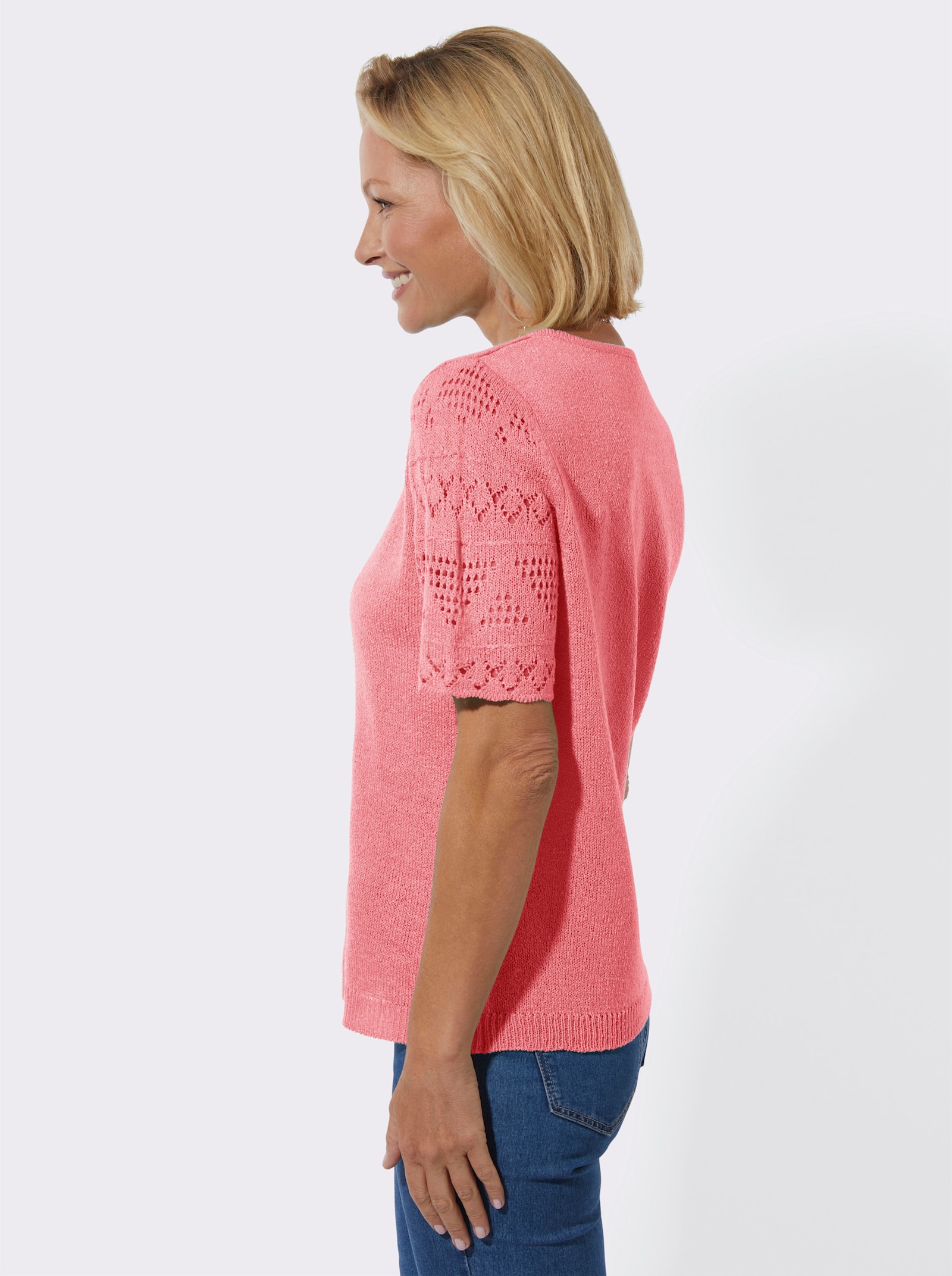 Bouclé-Pullover im Ajourdessin - flamingo