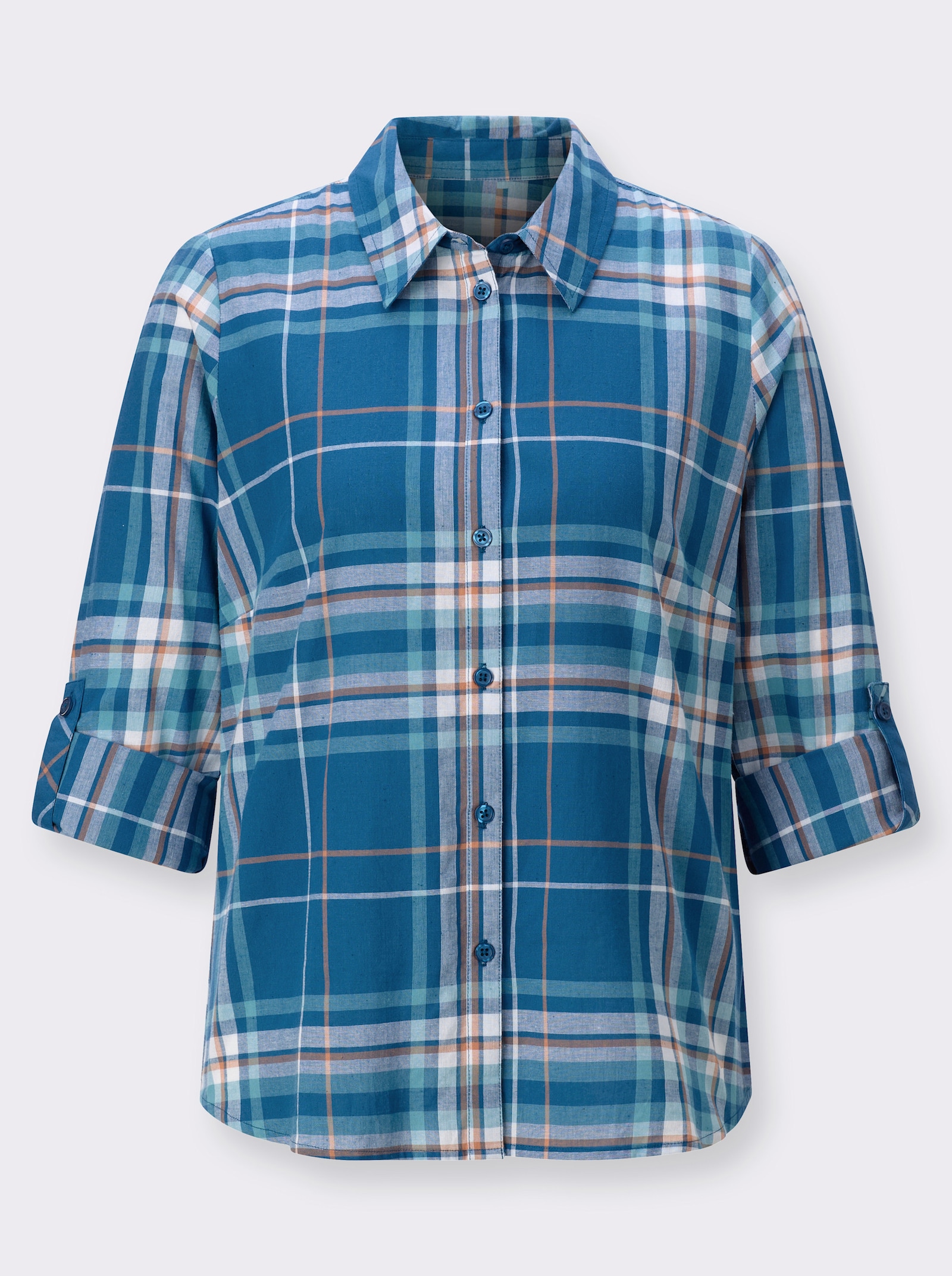 Karobluse mit krempelbaren Ärmeln - topas-ecru-kariert