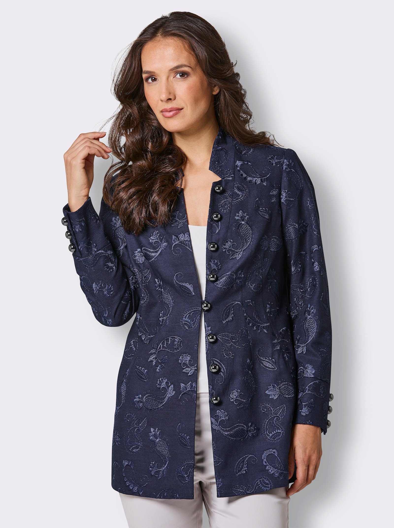 CREATION L PREMIUM Longblazer mit Paisley-Dessin - marine