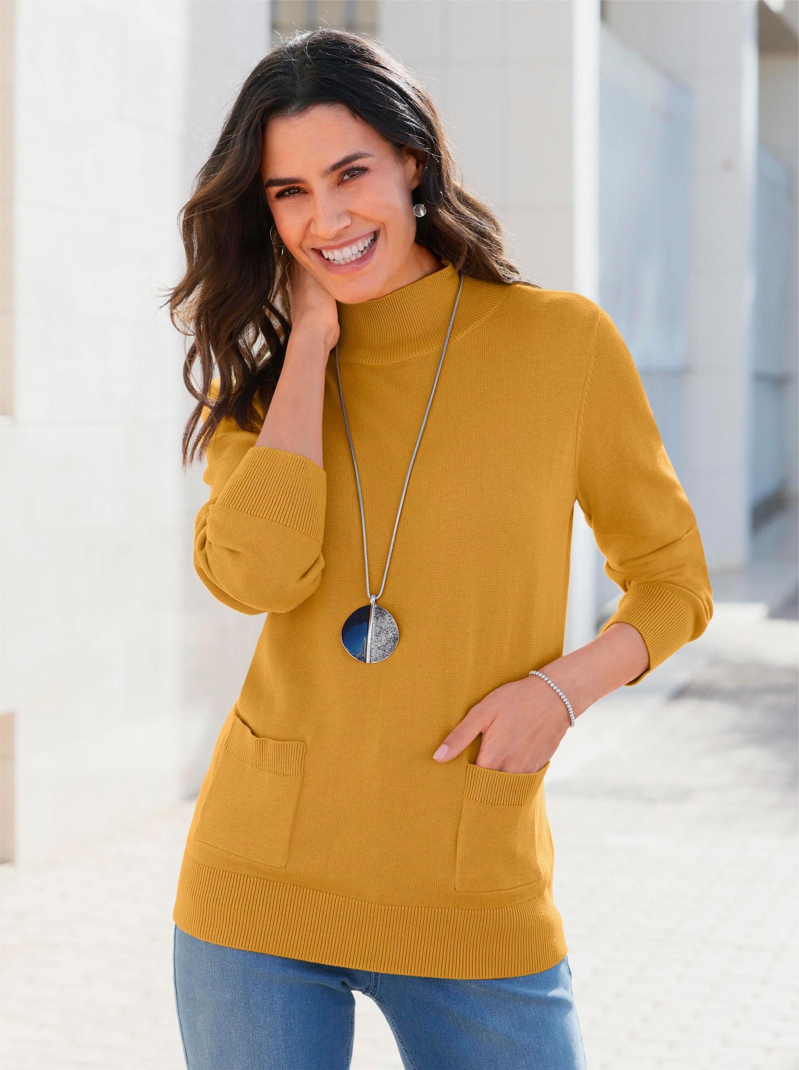 Stehkragenpullover - ocker