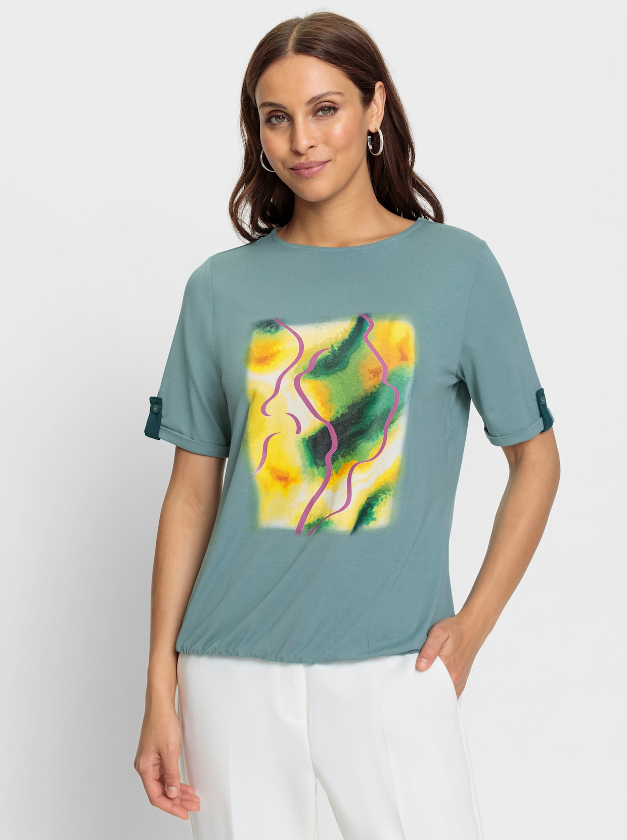 Shirt - jade-gelb-bedruckt