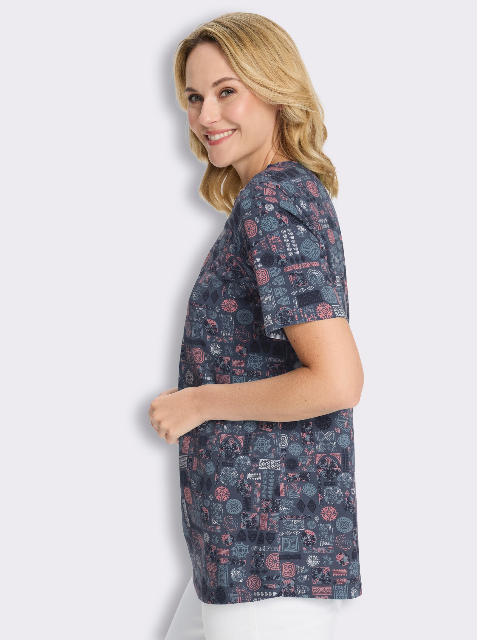 Longshirt - dunkelblau-flamingo-bedruckt