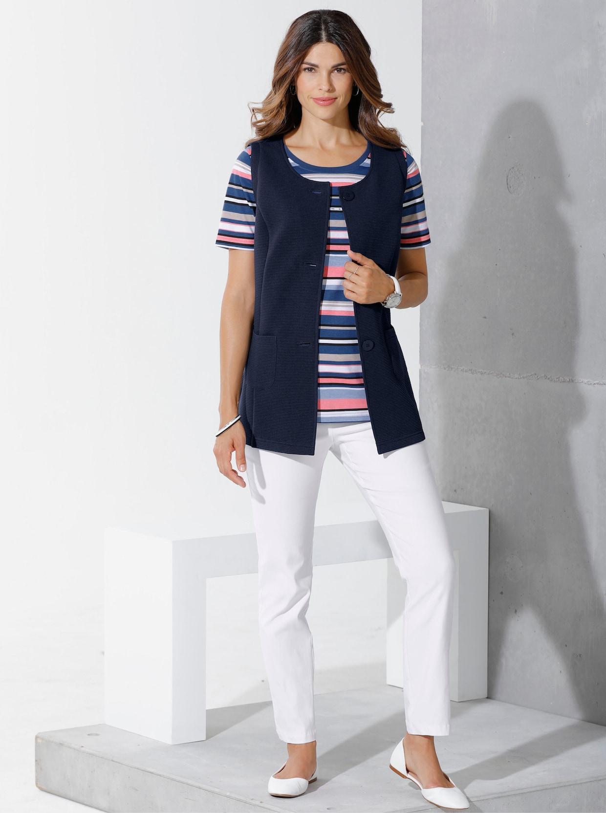 Pantalon en bengaline, glissières décoratives - blanc