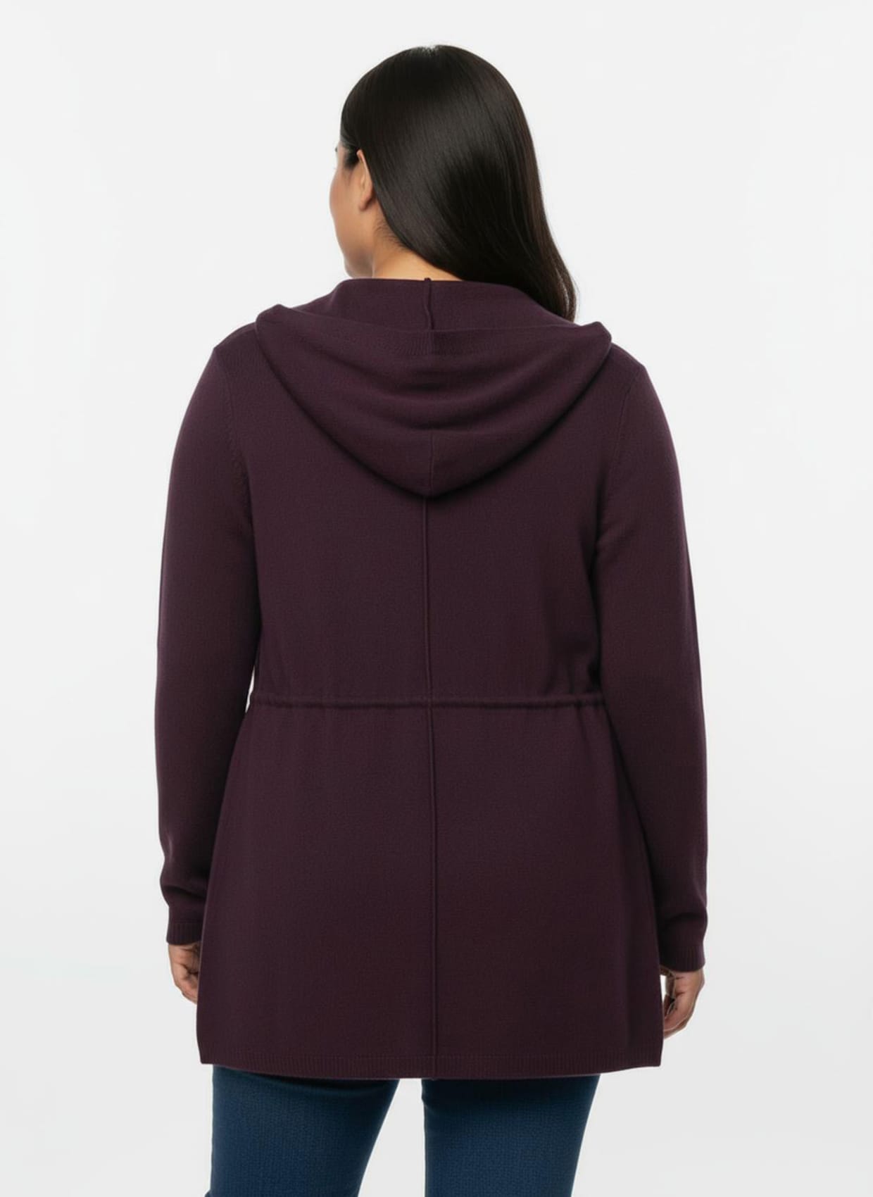 Kapuzenstrickjacke mit Tunnelzug in der Taille - burgund