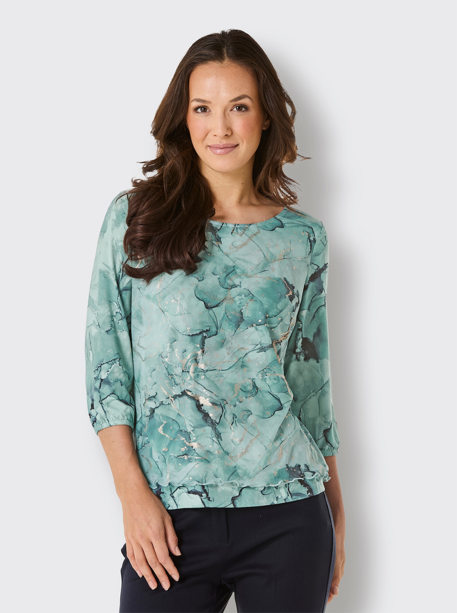CREATION L PREMIUM Shirt met 3/4-mouwen en goudkleurige folieprint - kalkmint bedrukt