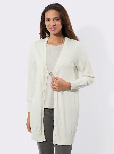 Longstrickjacke mit gerippten Bündchen - ecru