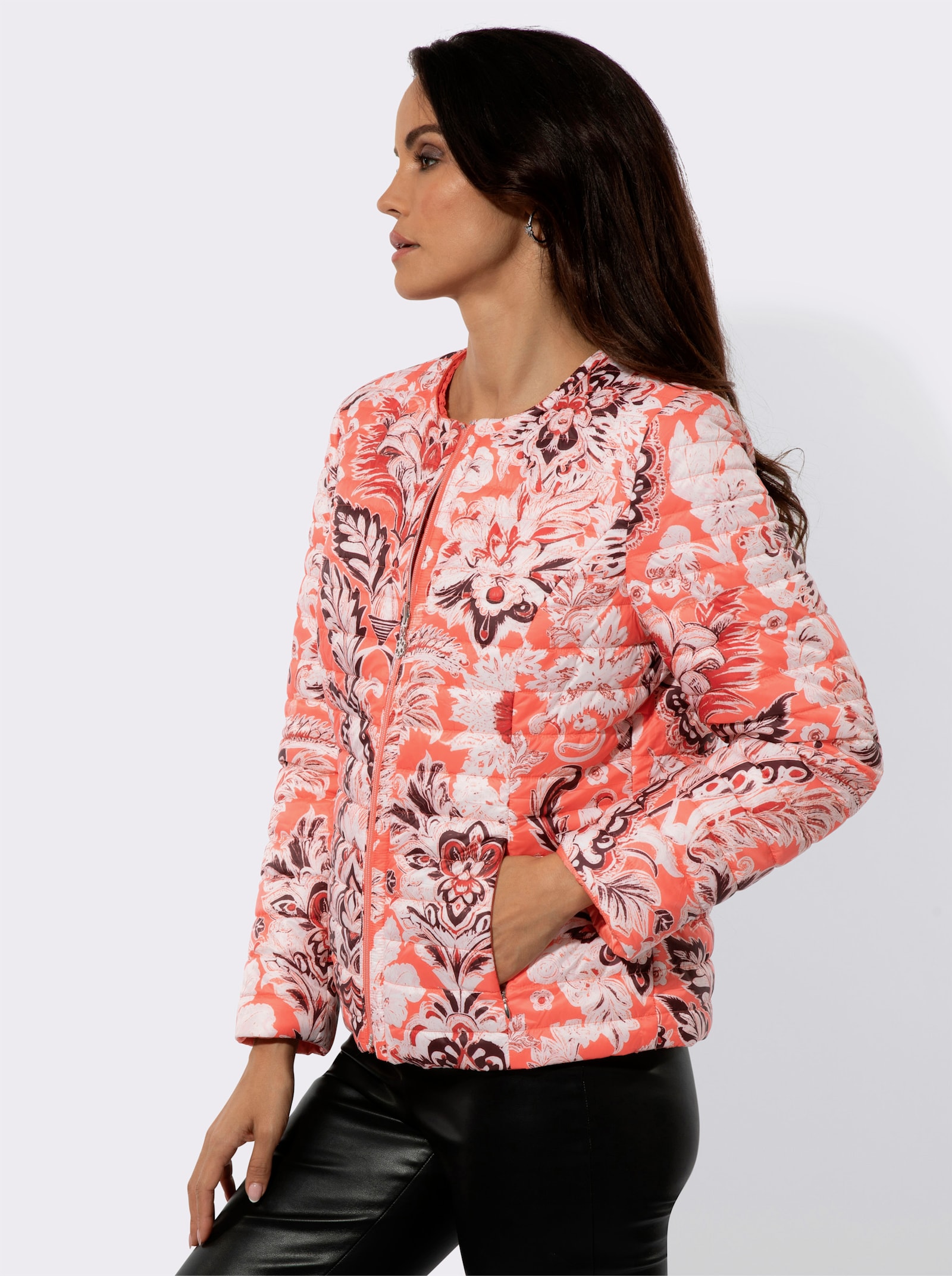 Wendejacke mit Quersteppung - champagner-koralle-bedruckt