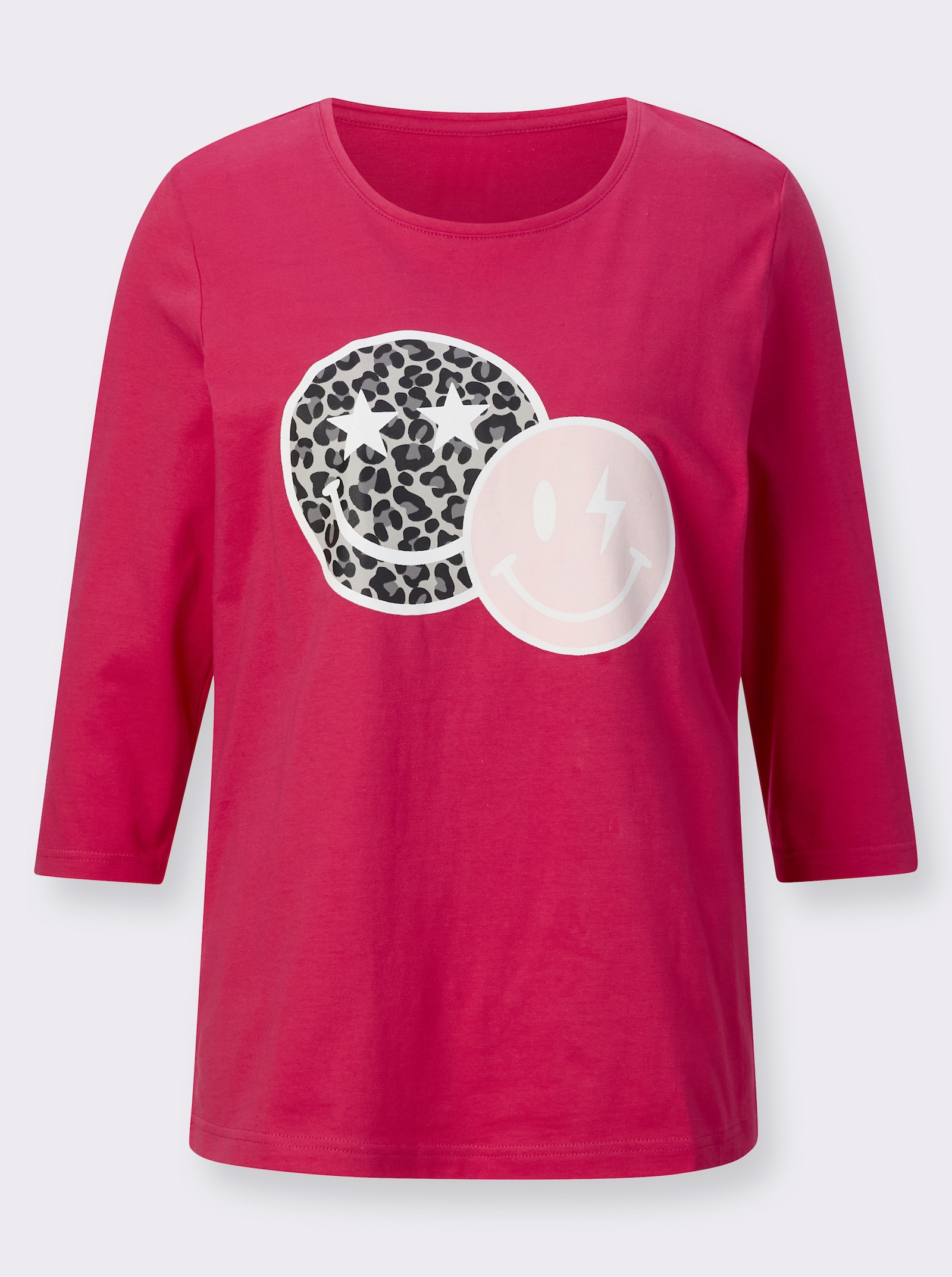 3/4-Arm-Shirt mit Smiley-Print - pink-ecru