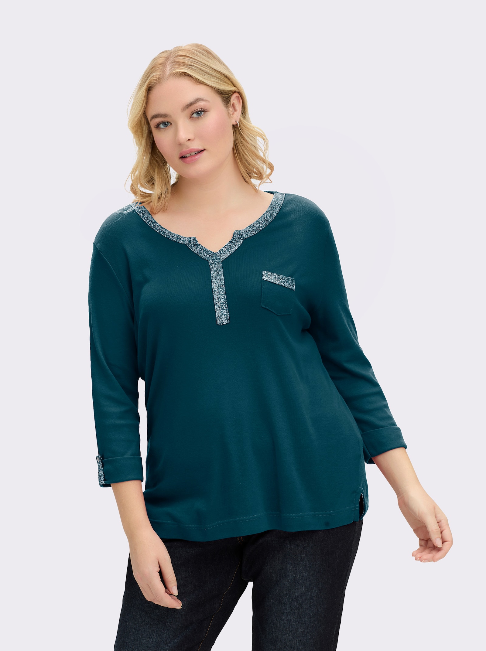 3/4-Arm-Shirt mit Glitzer-Details - petrol