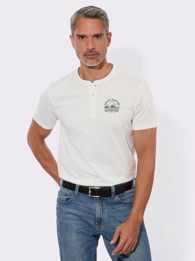 Henleyshirt mit kleinem Druck-Motiv - ecru