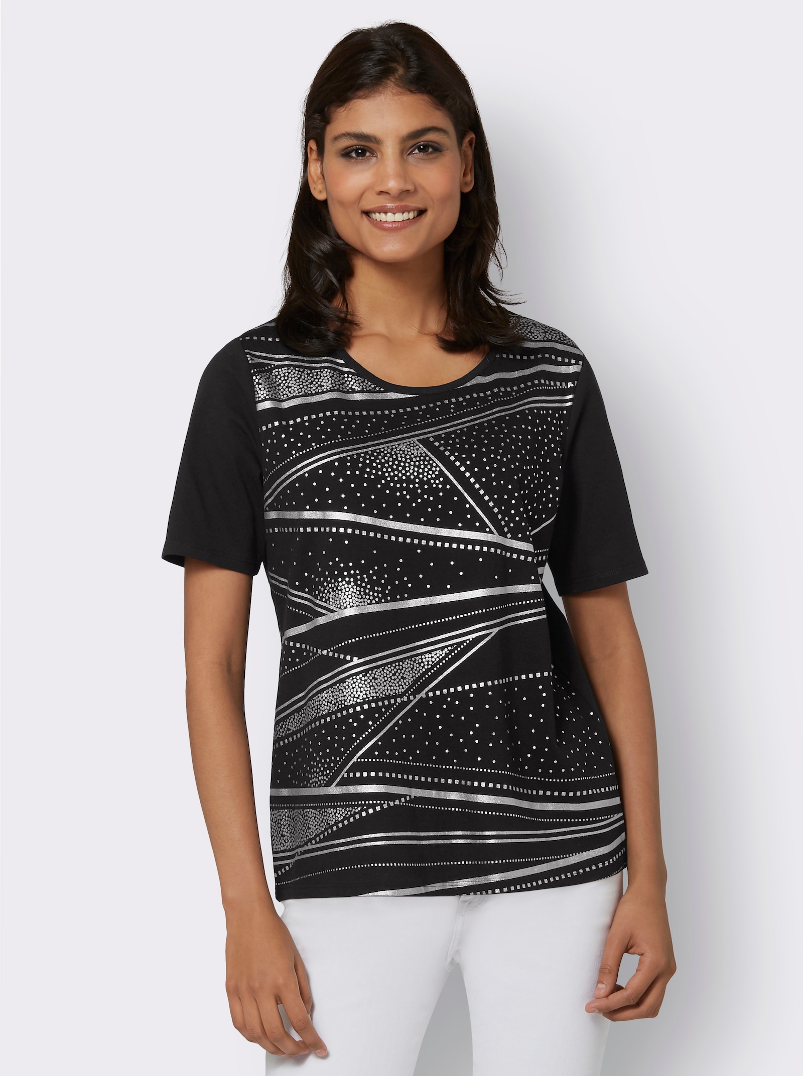 Tričko s krátkým rukávem a fóliovým potiskem - černá