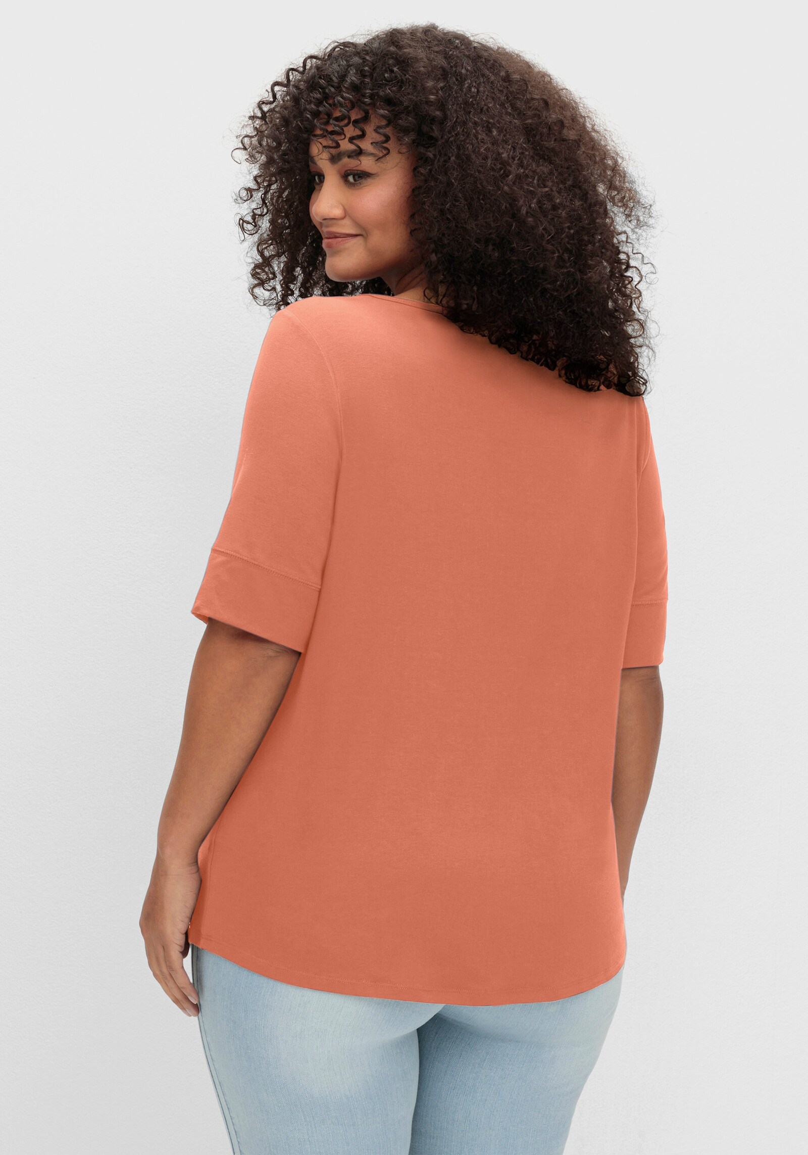 T-Shirt mit zweilagigem Ärmelbündchen - papaya