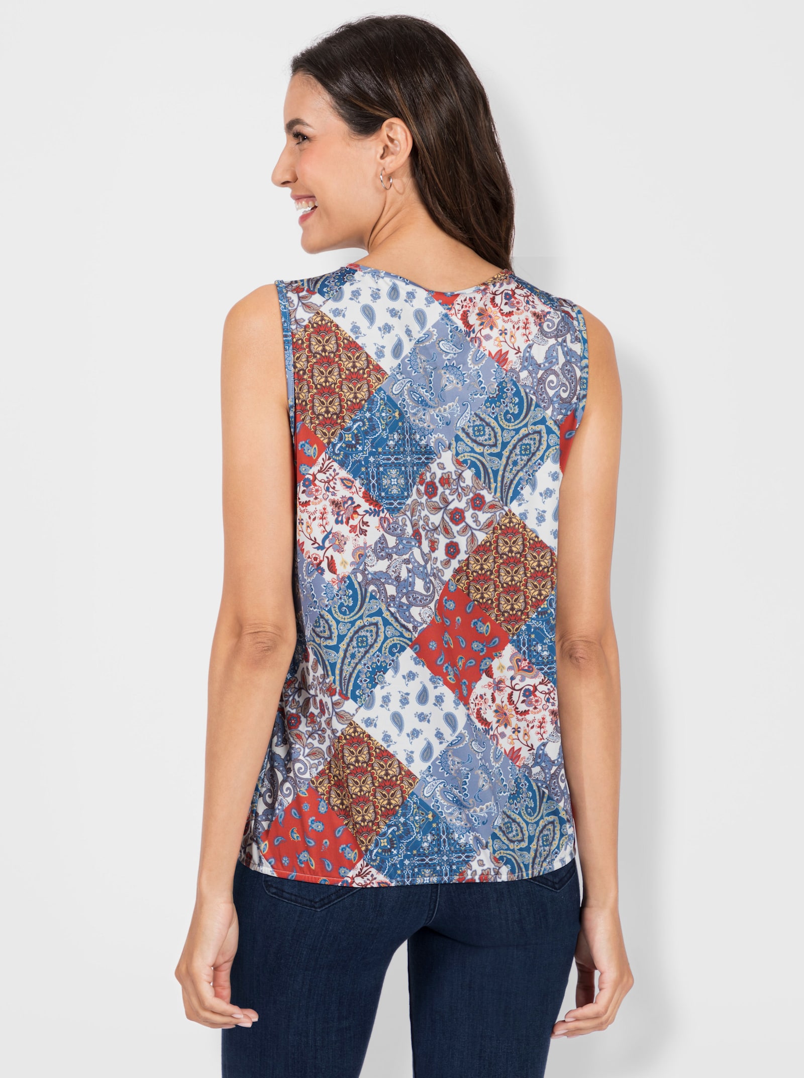 Débardeur, motif patchwork - bleu tourterelle imprimé