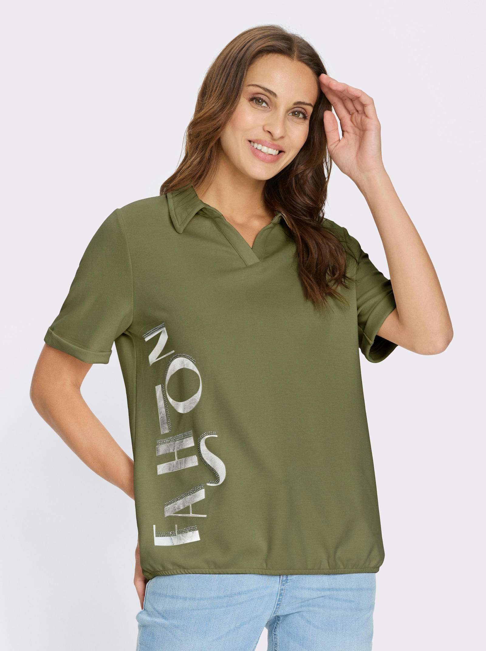 Sweatshirt mit Gummizug am Saum - oliv