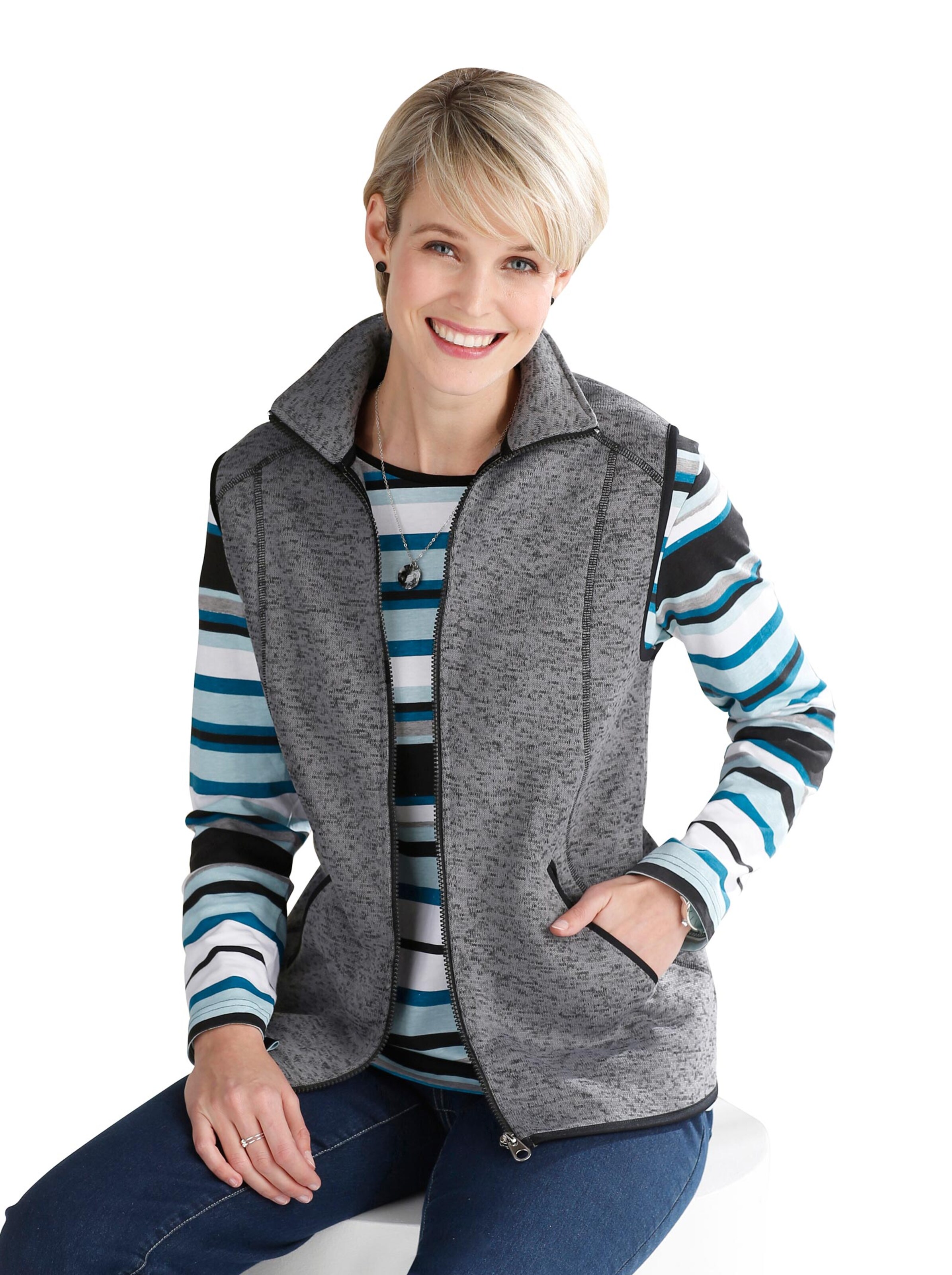 Fleece-Weste - steingrau-meliert