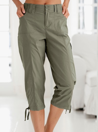 Caprihose mit weitenverstellbarem Saum - hellkhaki