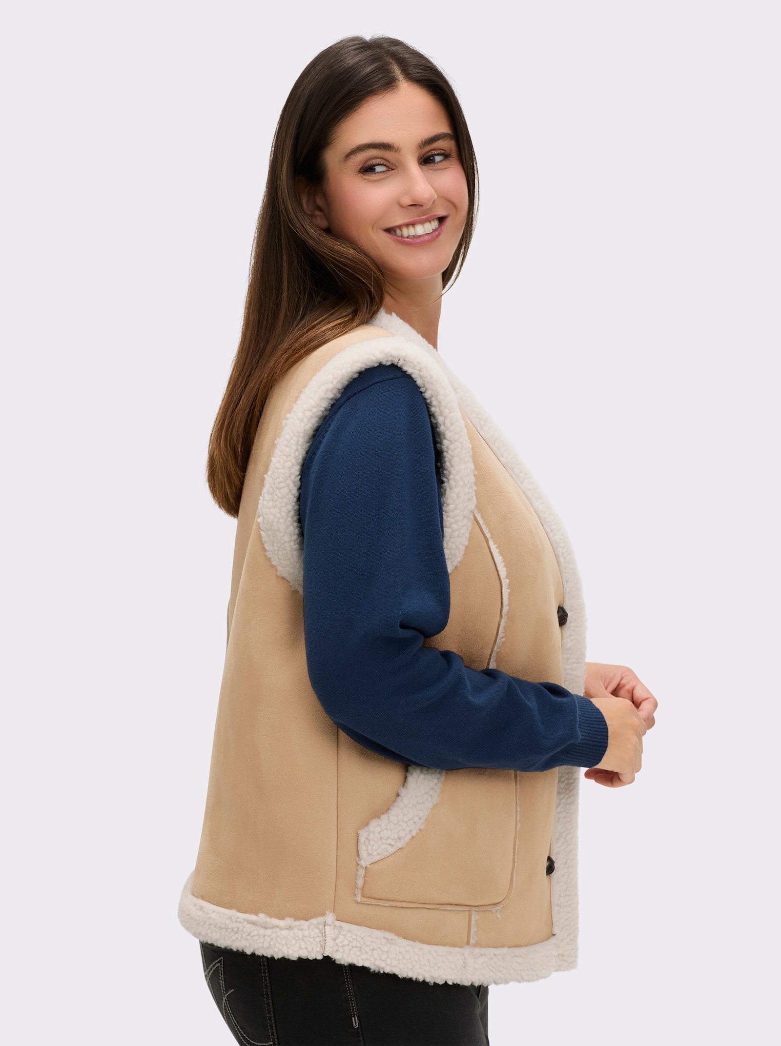 sheego Weste in Lammfell-Optik - camel