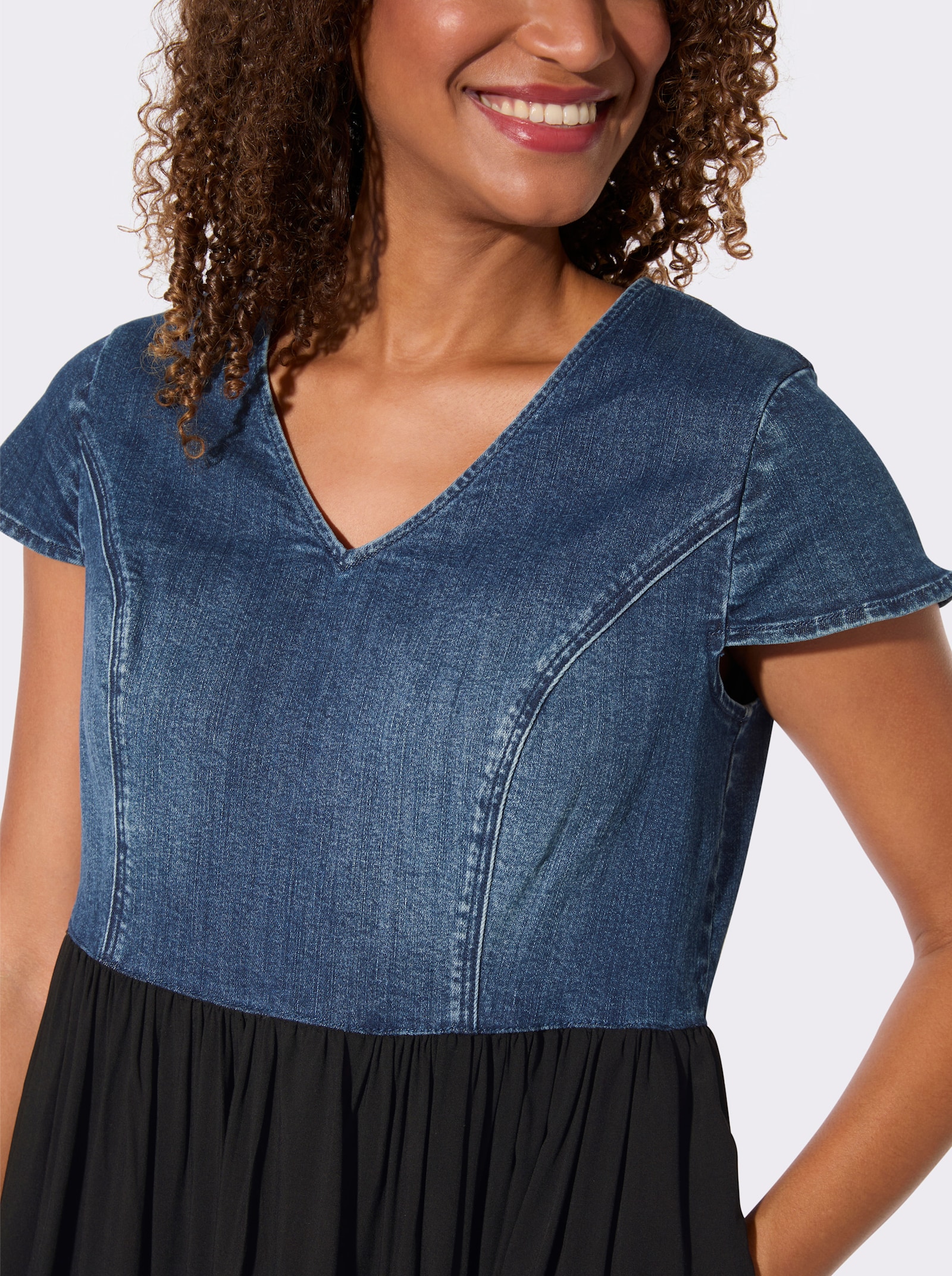 Webkleid mit Jeans-Oberteil - blue-stone-washed