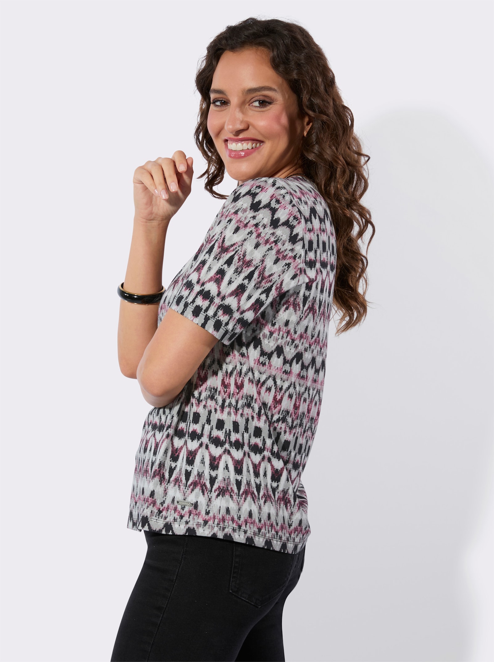 Kurzarmshirt im Viskose-Elasthan-Mix - rosé-erika-bedruckt