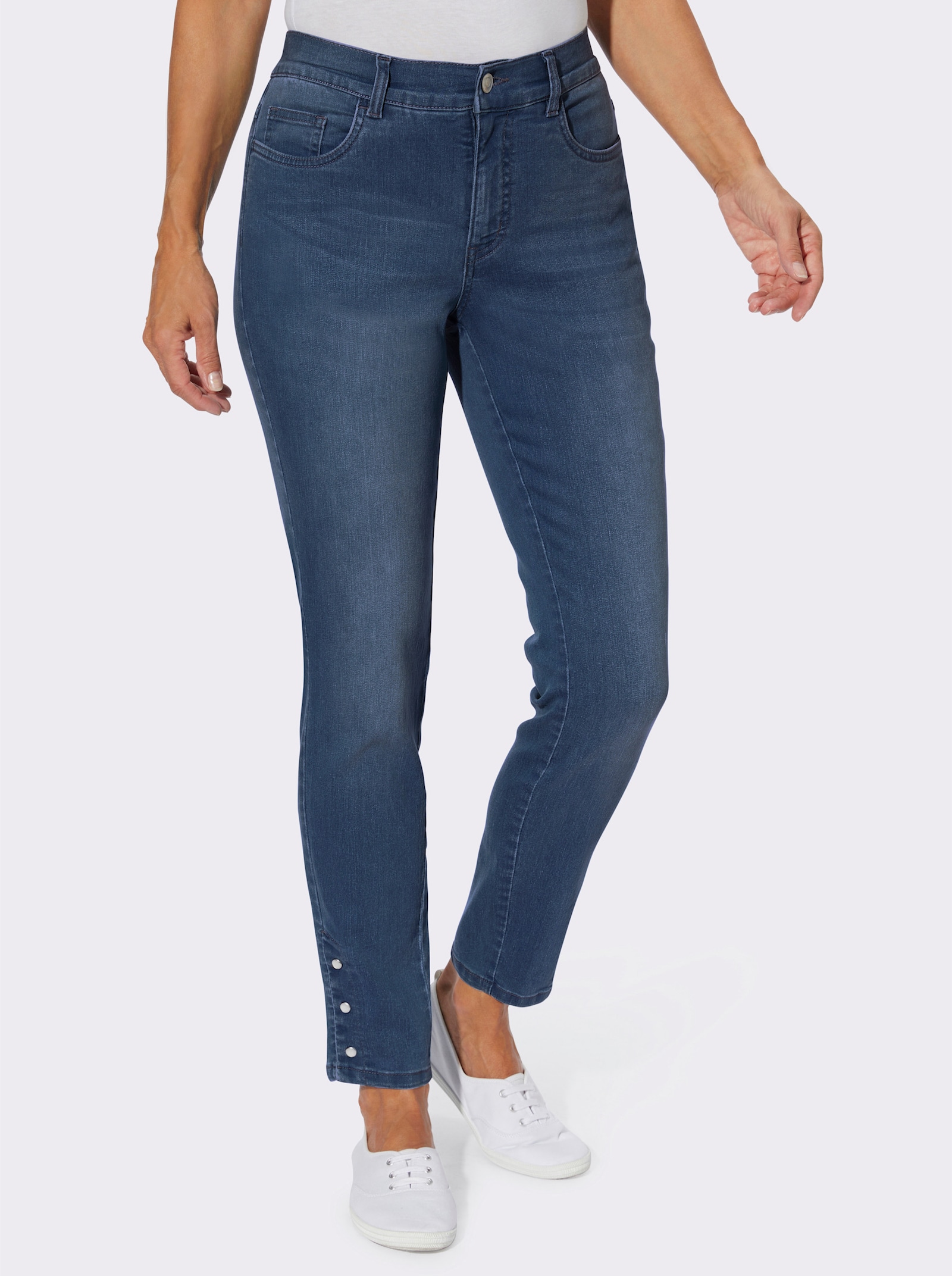 Jeans in verkort model, comfortband - blue-stonewashed