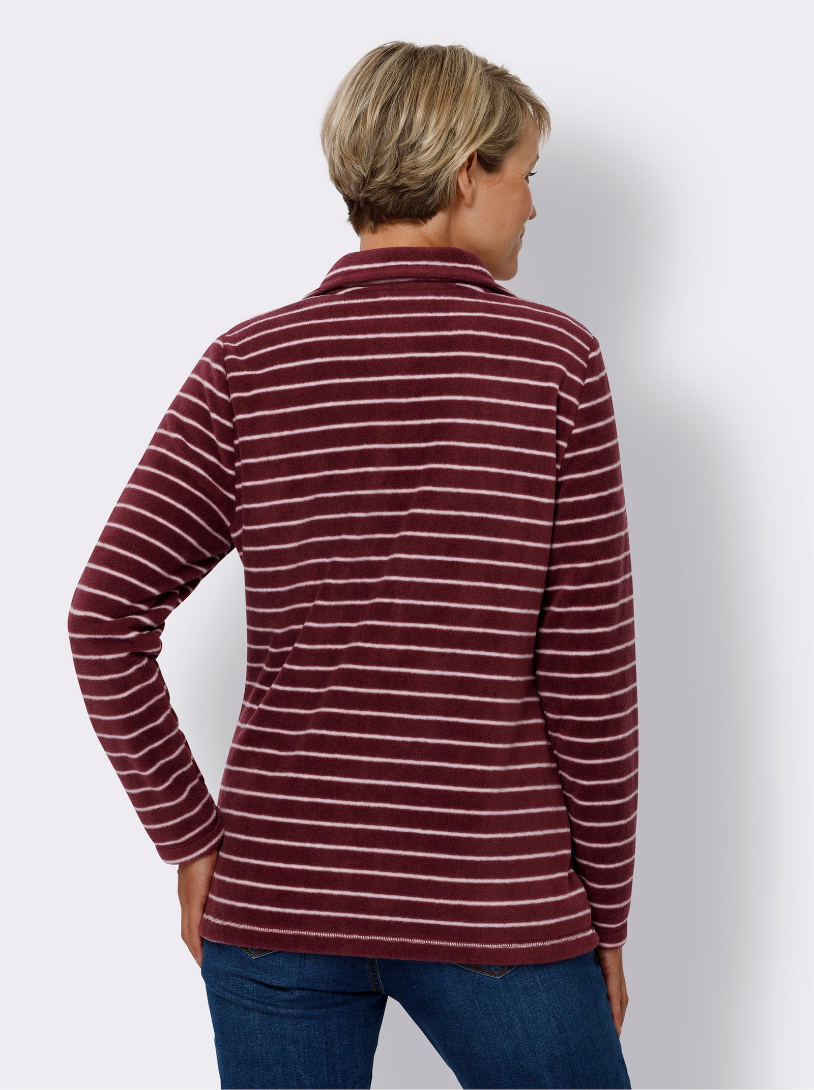 Fleecová bunda na jaro a podzim - bordó-ecru-proužek