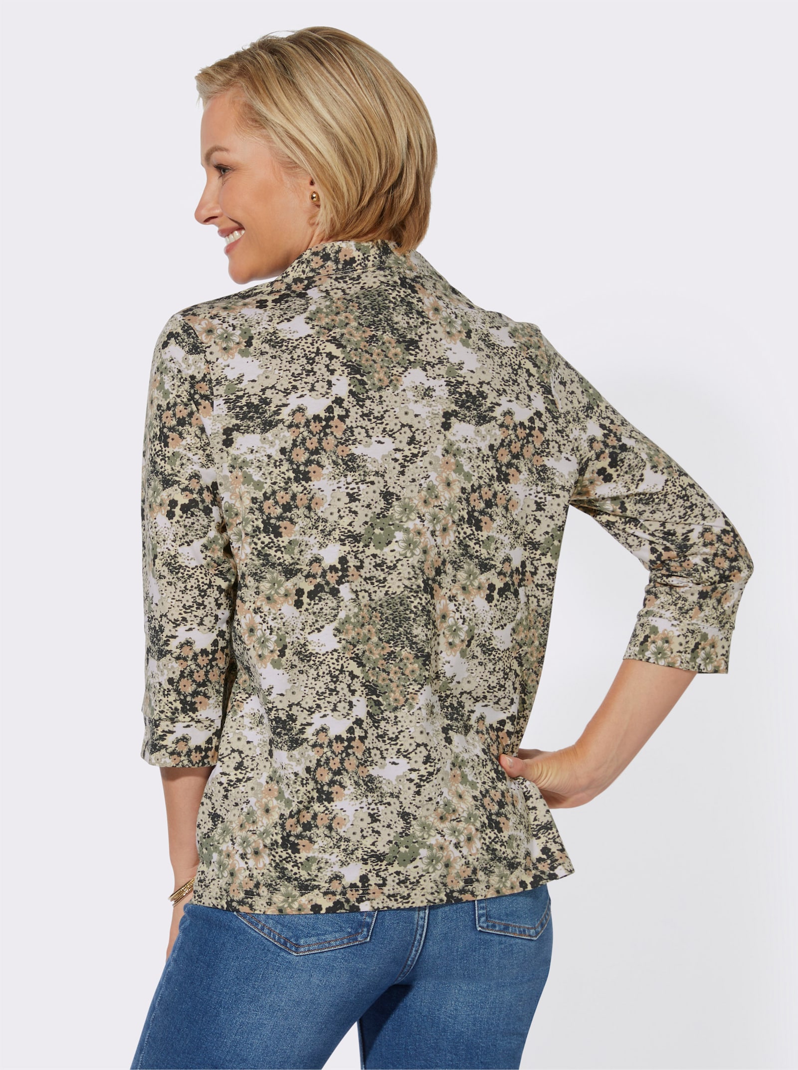 Poloshirt met glittersteentjes - leem/ecru bedrukt