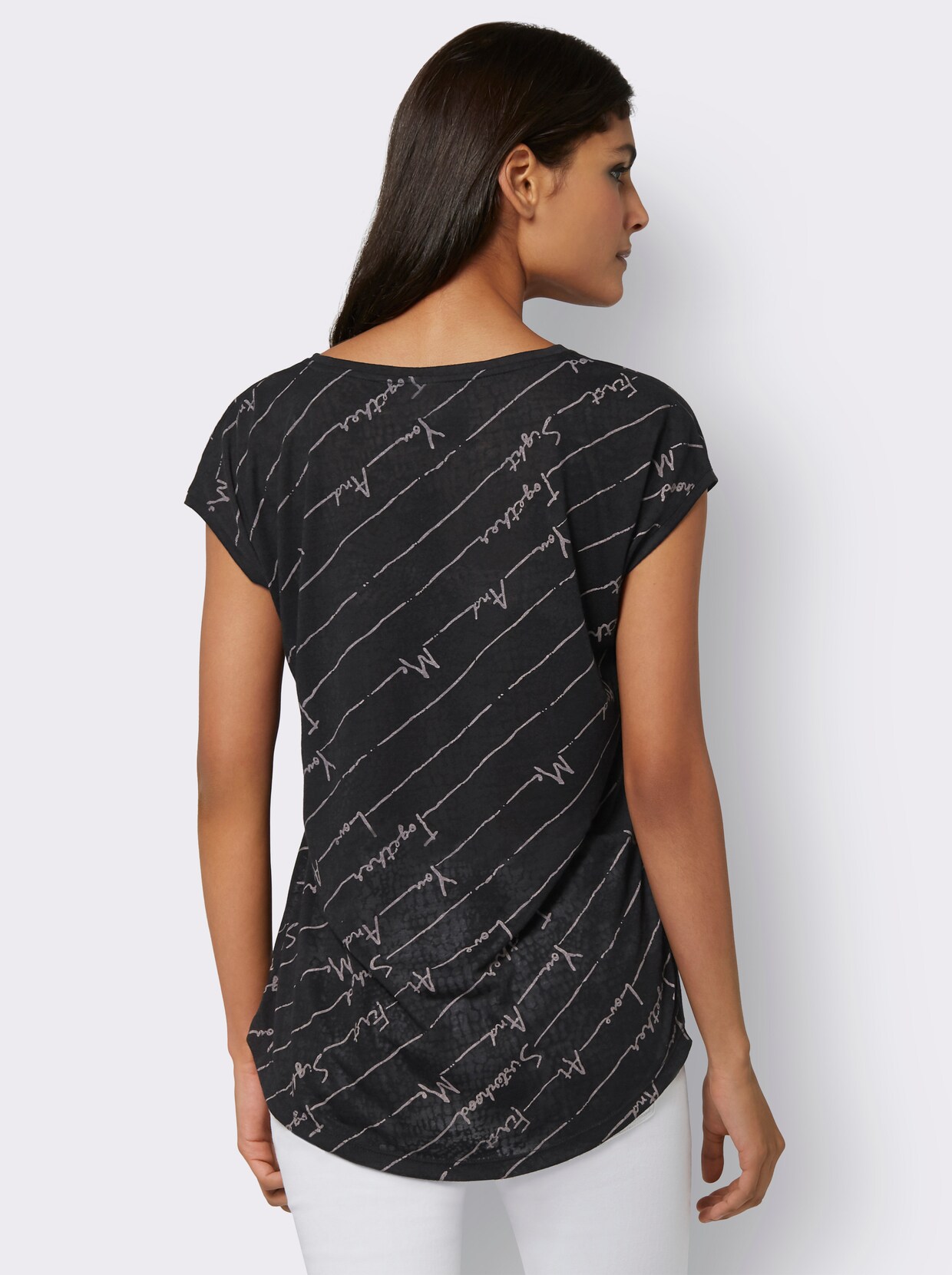 Shirt met ronde hals - zwart geprint