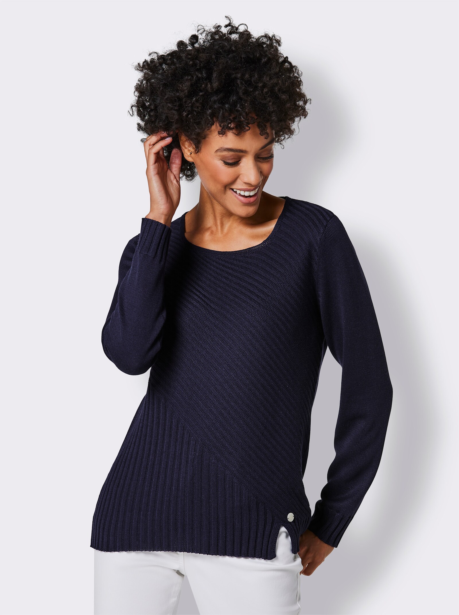 CREATION L PREMIUM Langarm-Pullover mit seitlichem Schlitz - marine