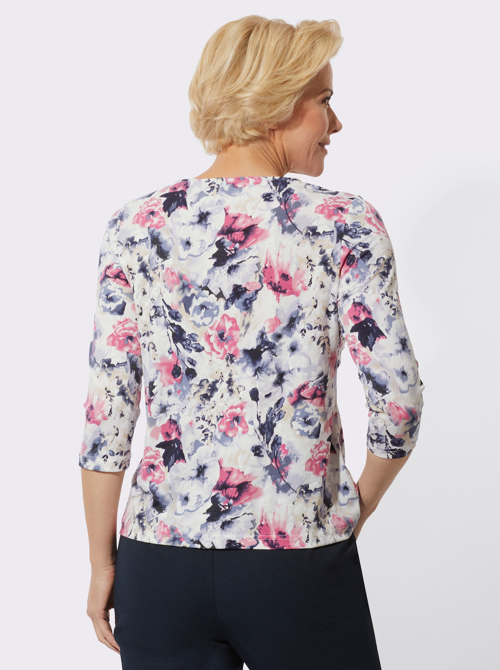 Rundhalsshirt im Blütendessin - erika-taubenblau-bedruckt