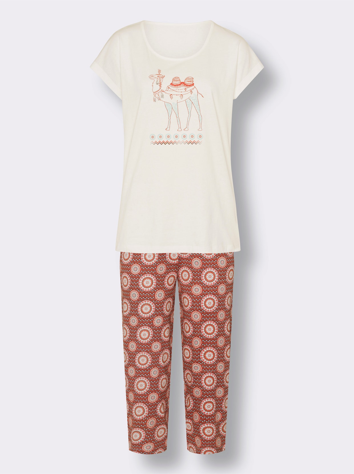Capri-pyjama - ecru/terra bedrukt
