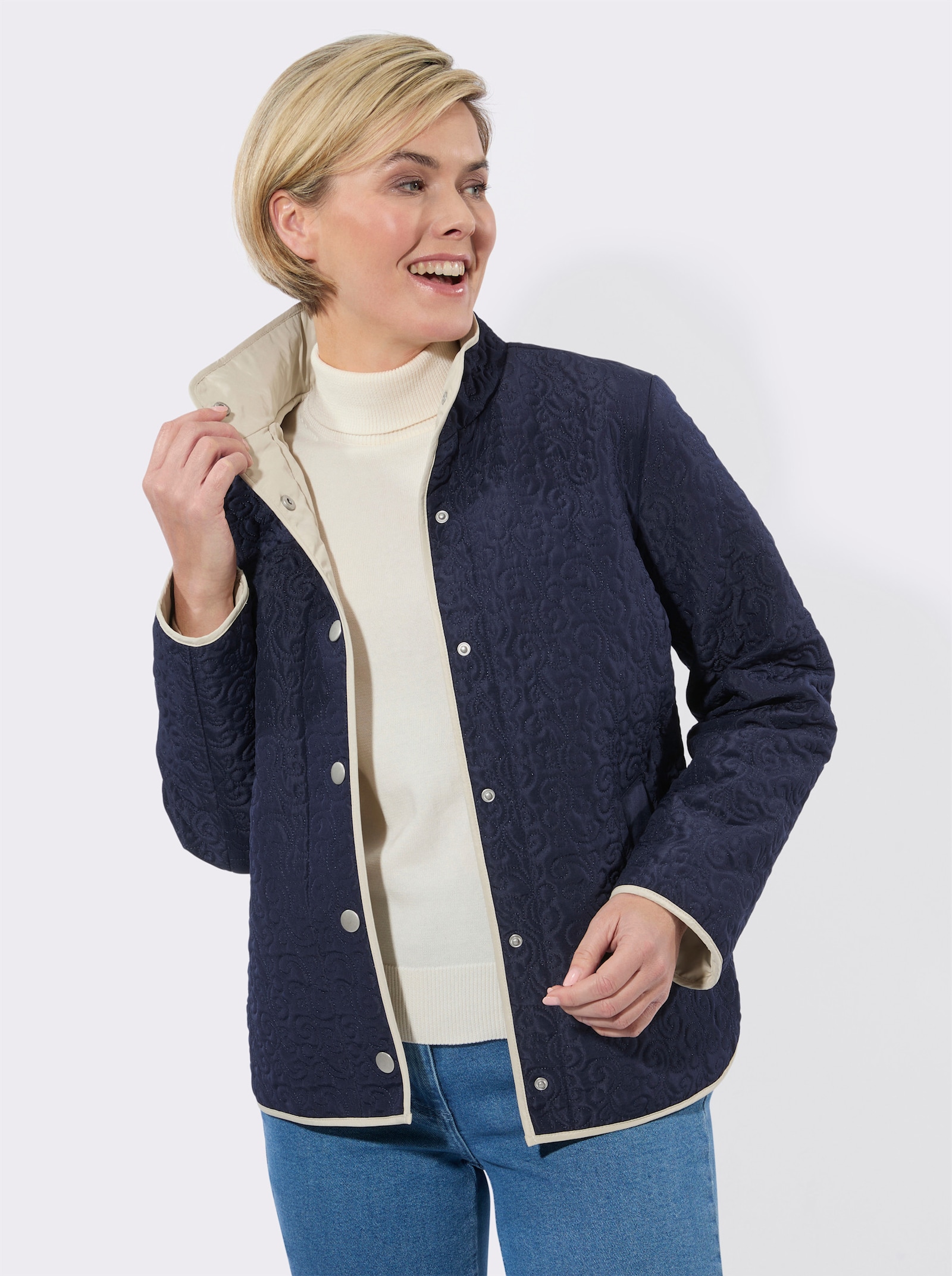 Steppjacke mit Kontrast-Paspelierung - marine