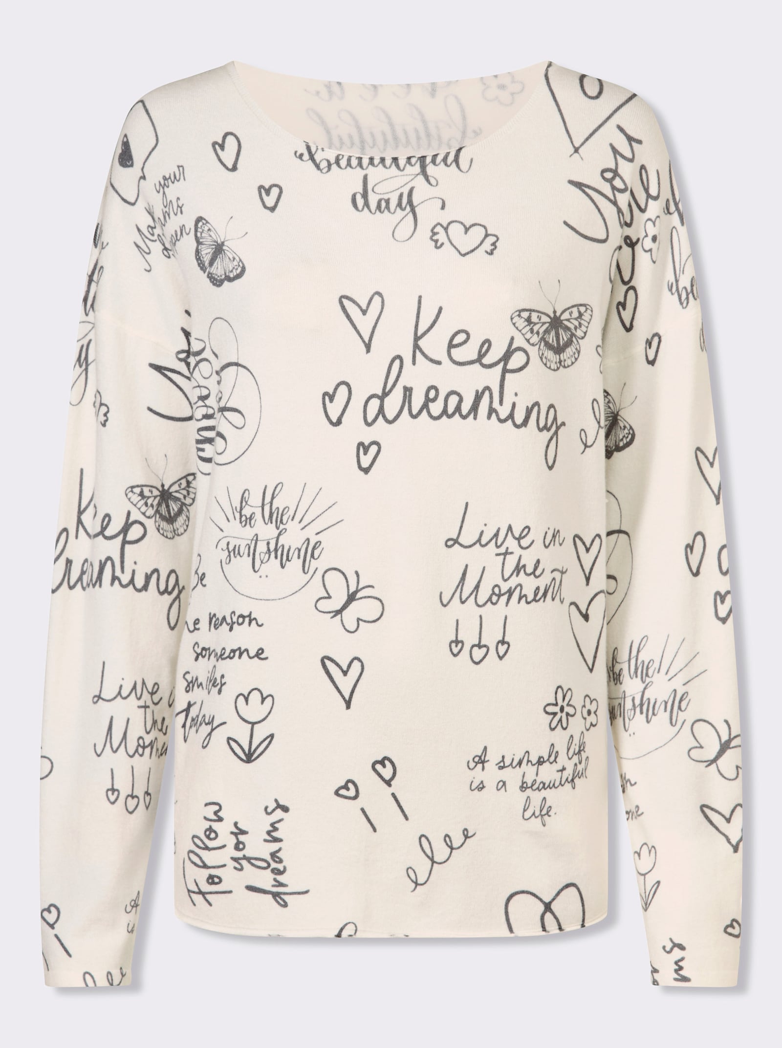 heine Feinstrickpullover mit Schrift-Print - ecru-anthrazit-bedruckt