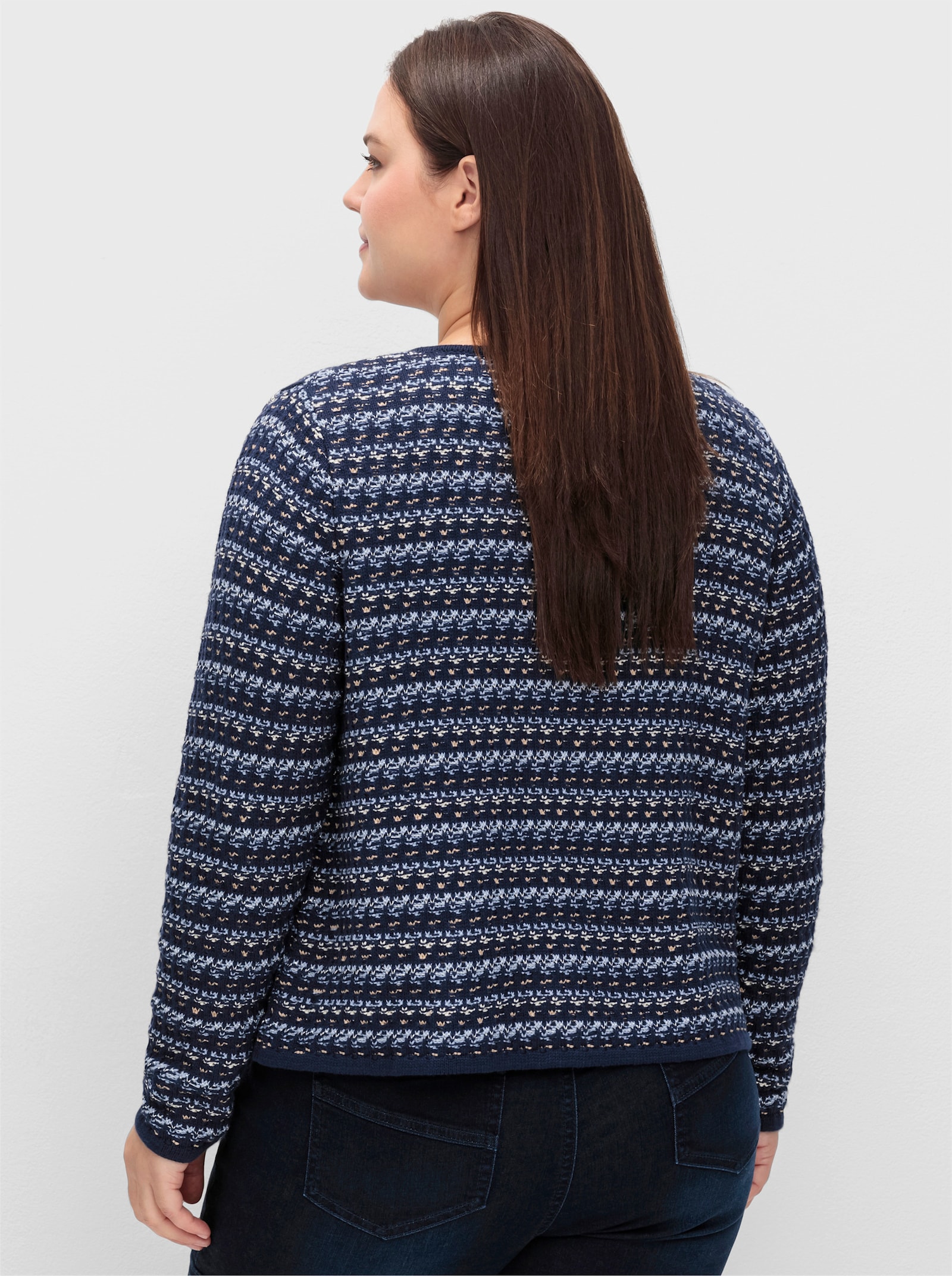 sheego Strickjacke mit Glitzerstreifen - blau gemustert