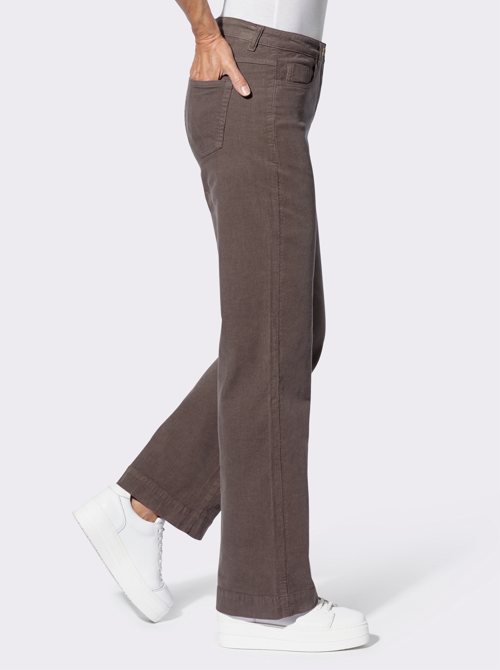 Manchesterbyxa med bred fåll - mörk mullvad