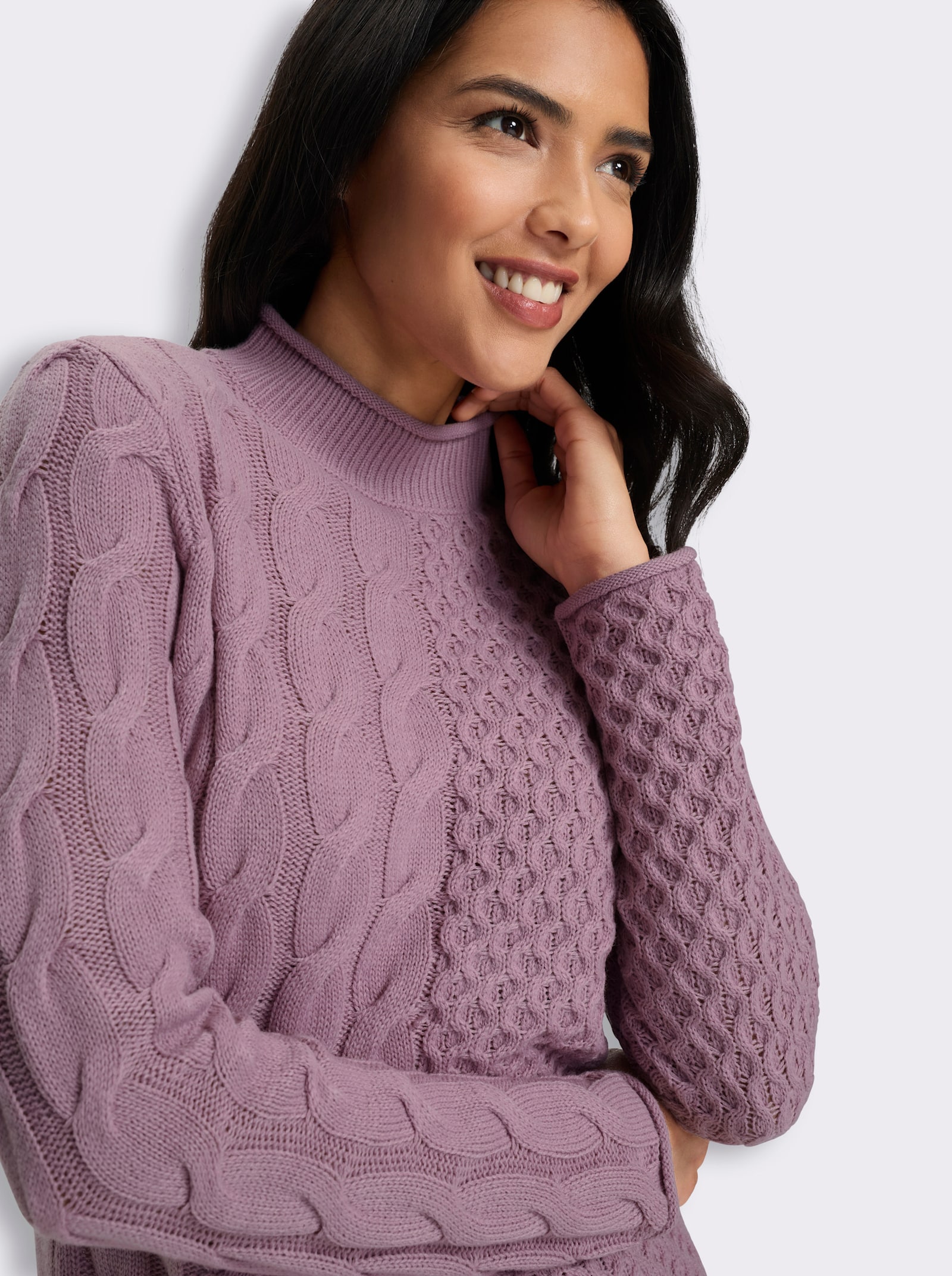 Stehkragenpullover mit Mustermix - mauve