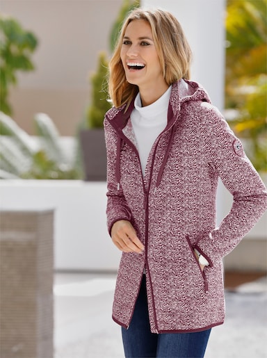 Kapuzenfleecejacke - bordeaux-weiss-gemustert