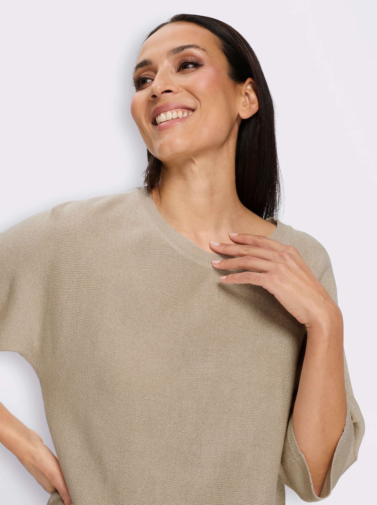 heine Pullover met 3/4-mouwen en glansgaren - ivoorkleur