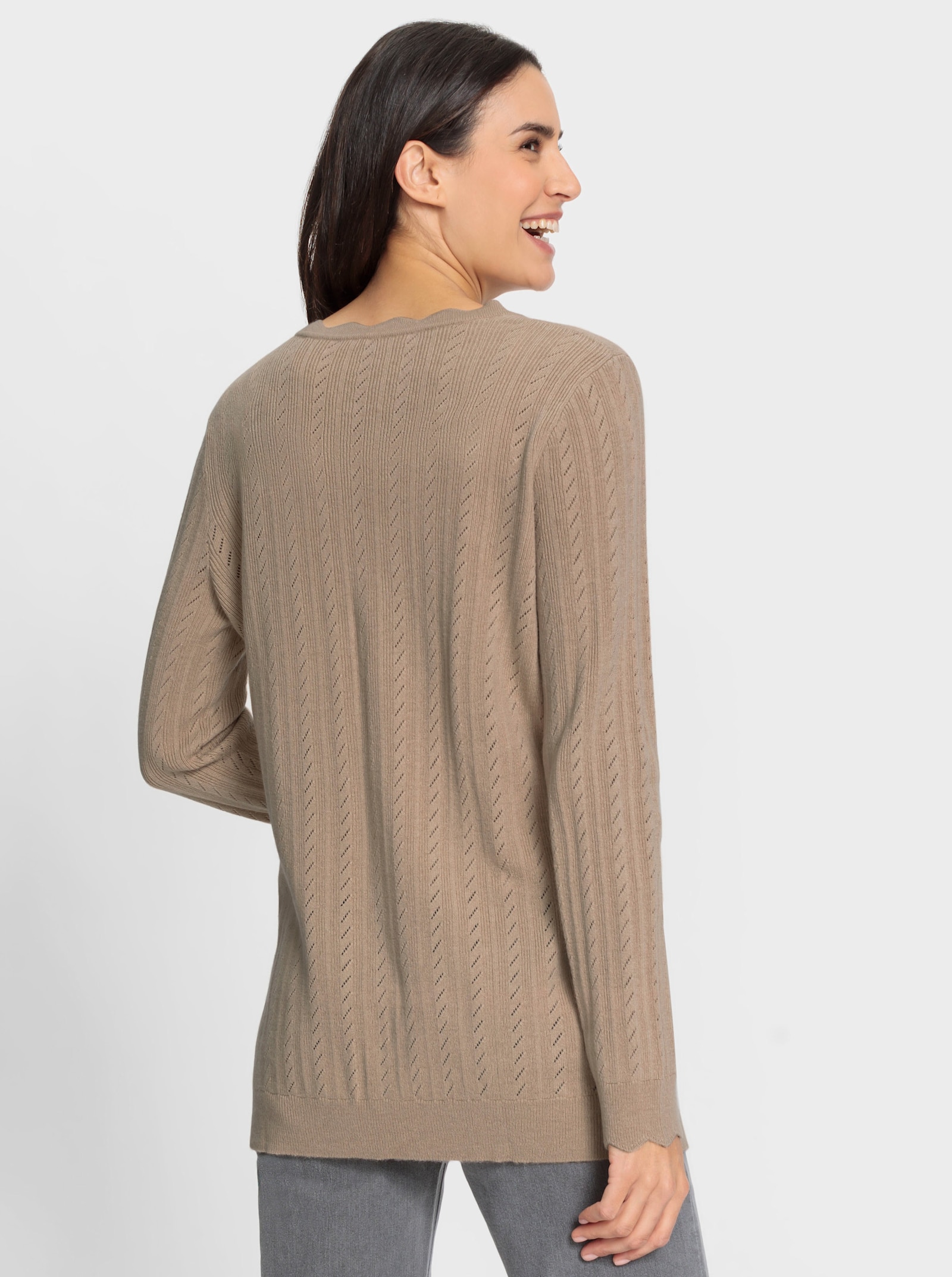 Ajourvest in mix van ribstructuur en ajour - beige