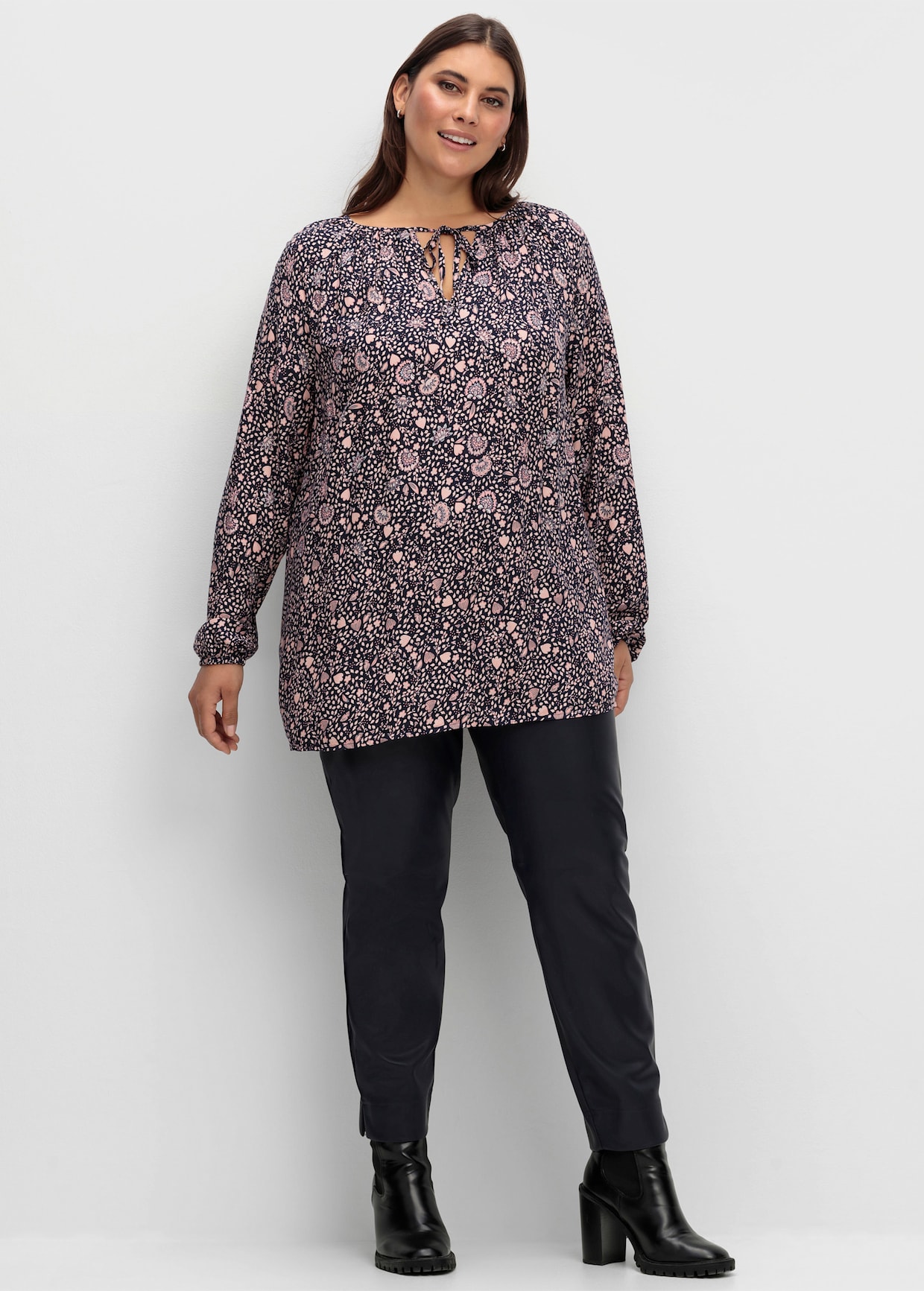 Tunika im floralen Verlaufsmuster - marine-rosenholz-bedruckt