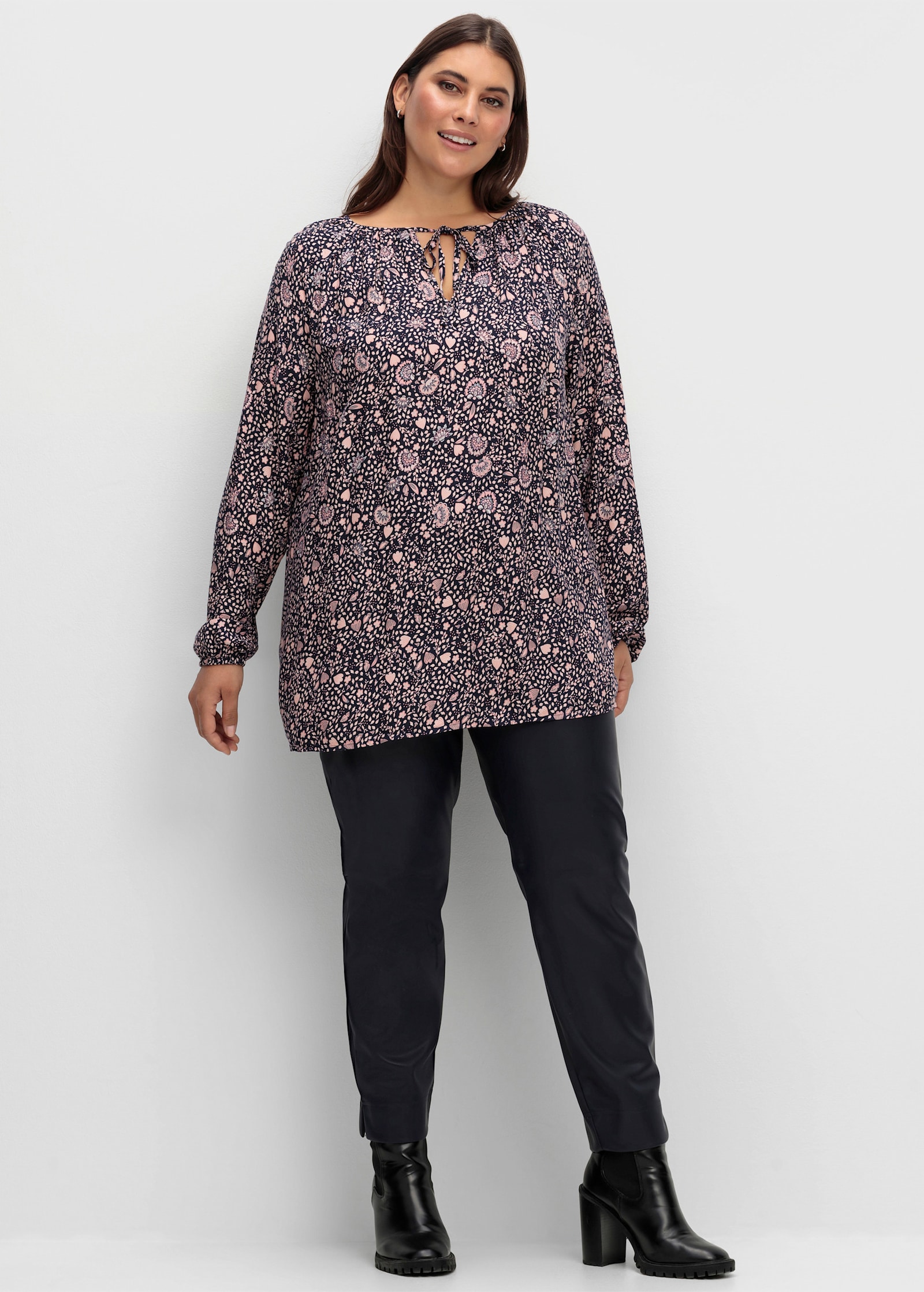 Tunika im floralen Verlaufsmuster - marine-rosenholz-bedruckt