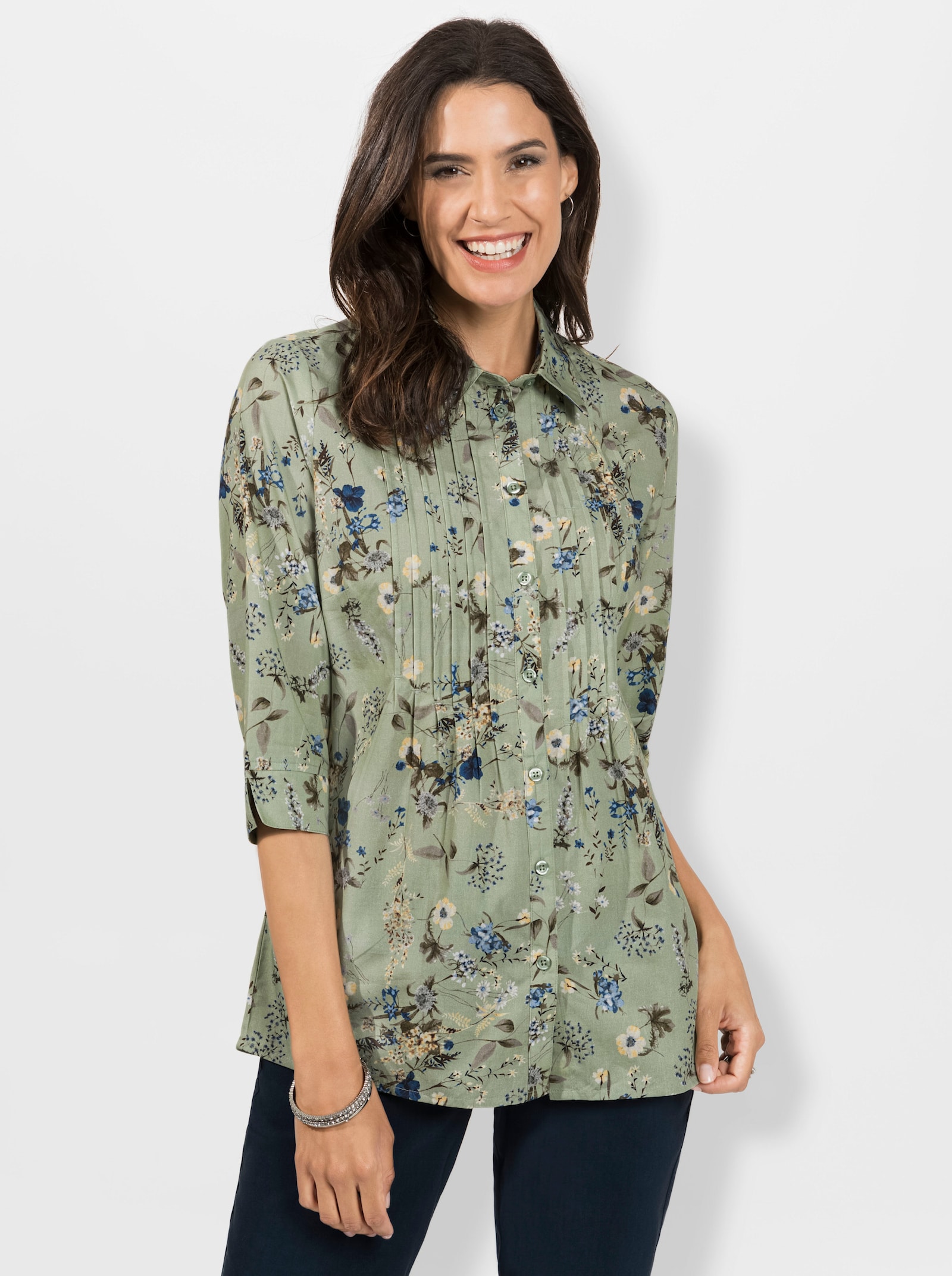 Hemdbluse mit Biesen - pistazie-zitrone-bedruckt