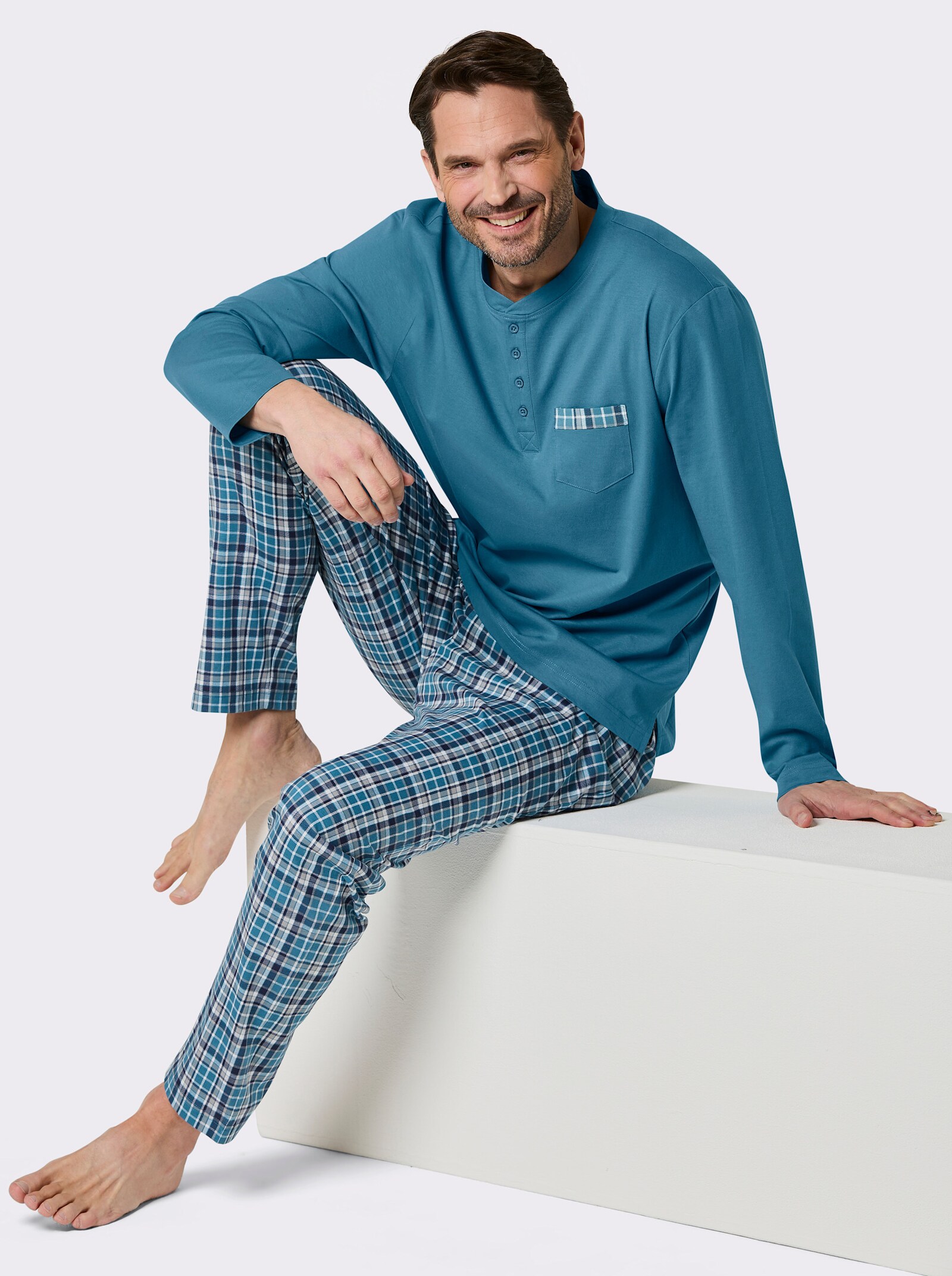 wäschepur men Schlafanzug - topas-dunkelblau-bedruckt