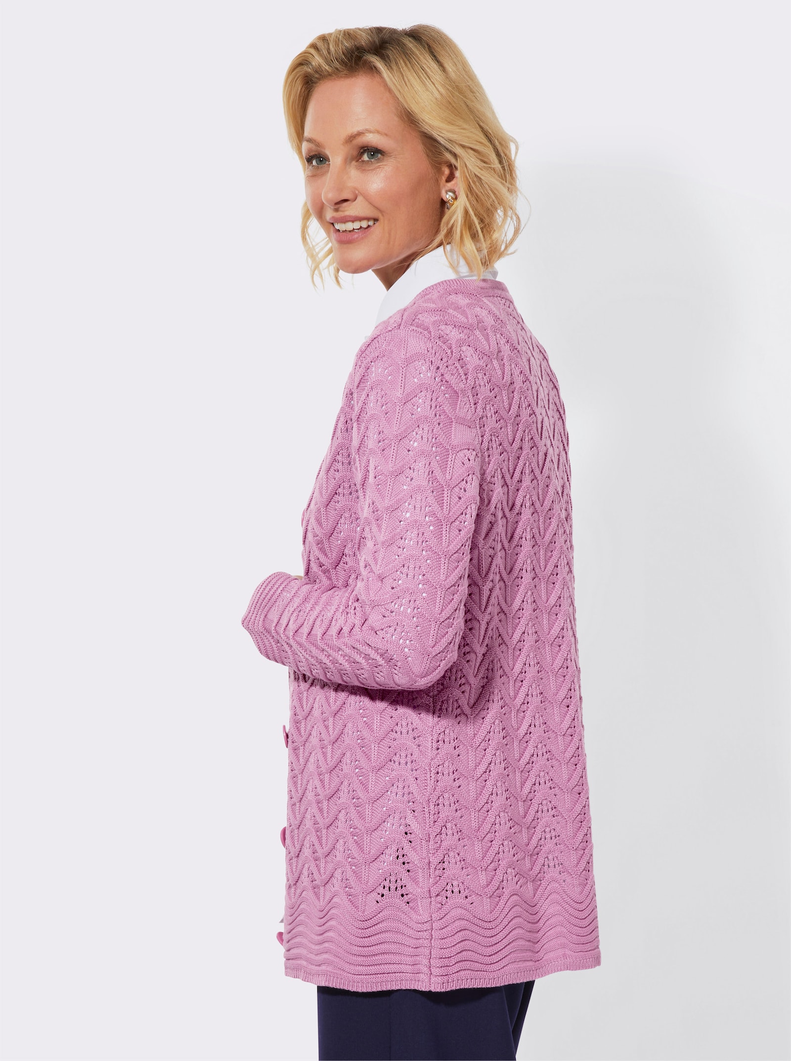Strickjacke im Ajourmuster - orchidee