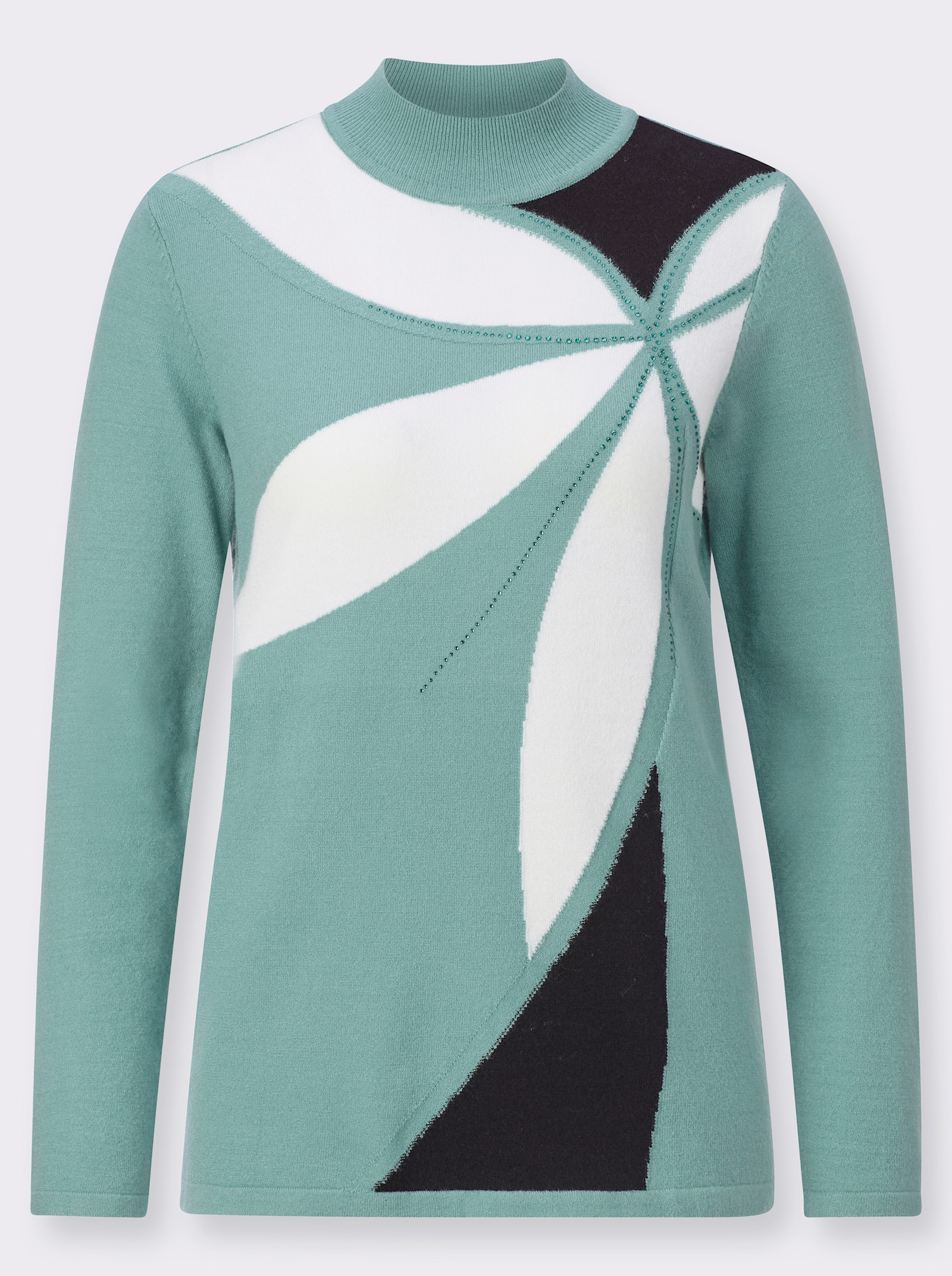 Stehkragenpullover mit Intarsienmuster - salbei-ecru-gemustert