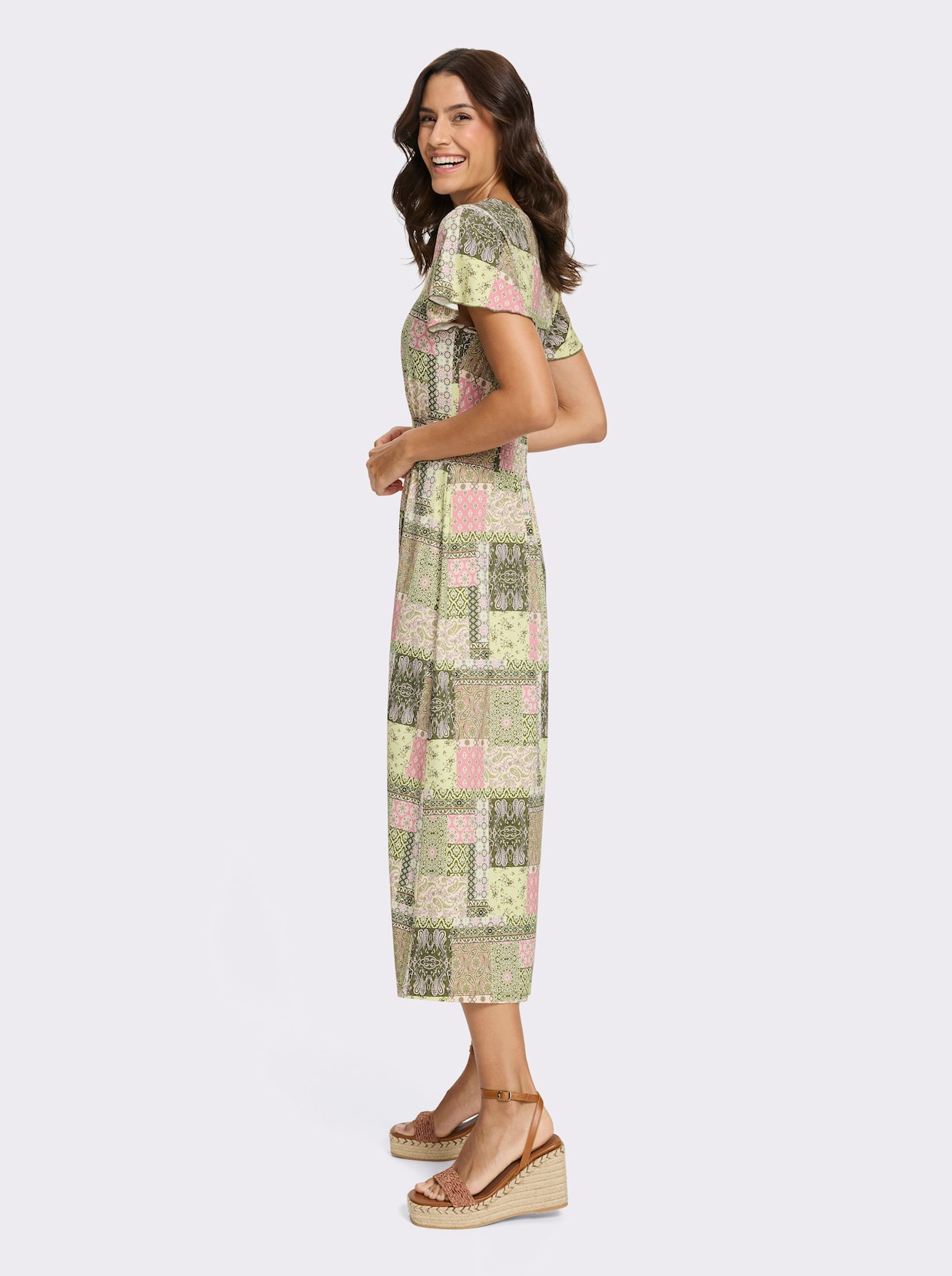 Jerseykleid - altrosa-oliv-bedruckt