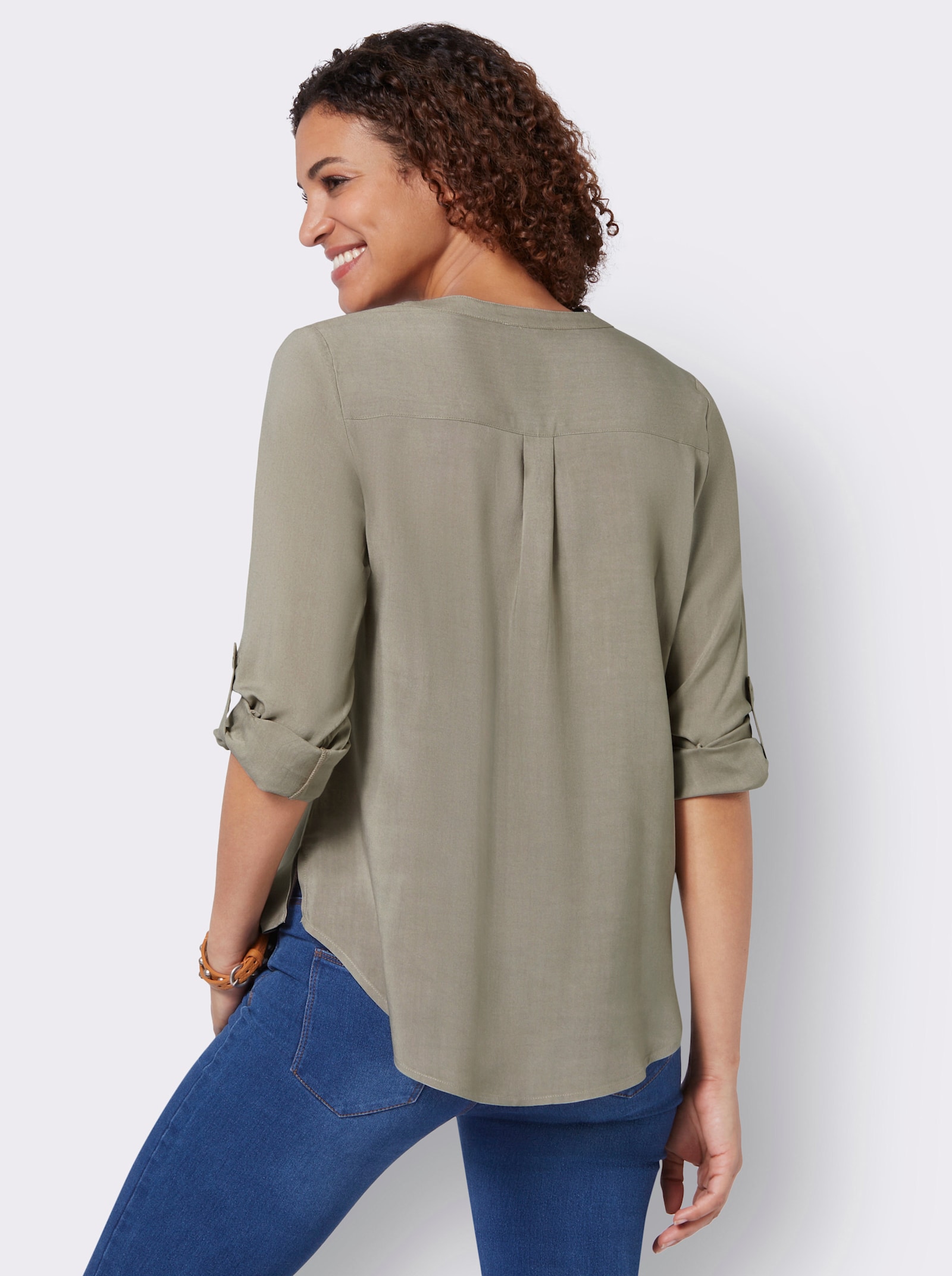 Longbluse mit abgerundetem Saum - schlamm